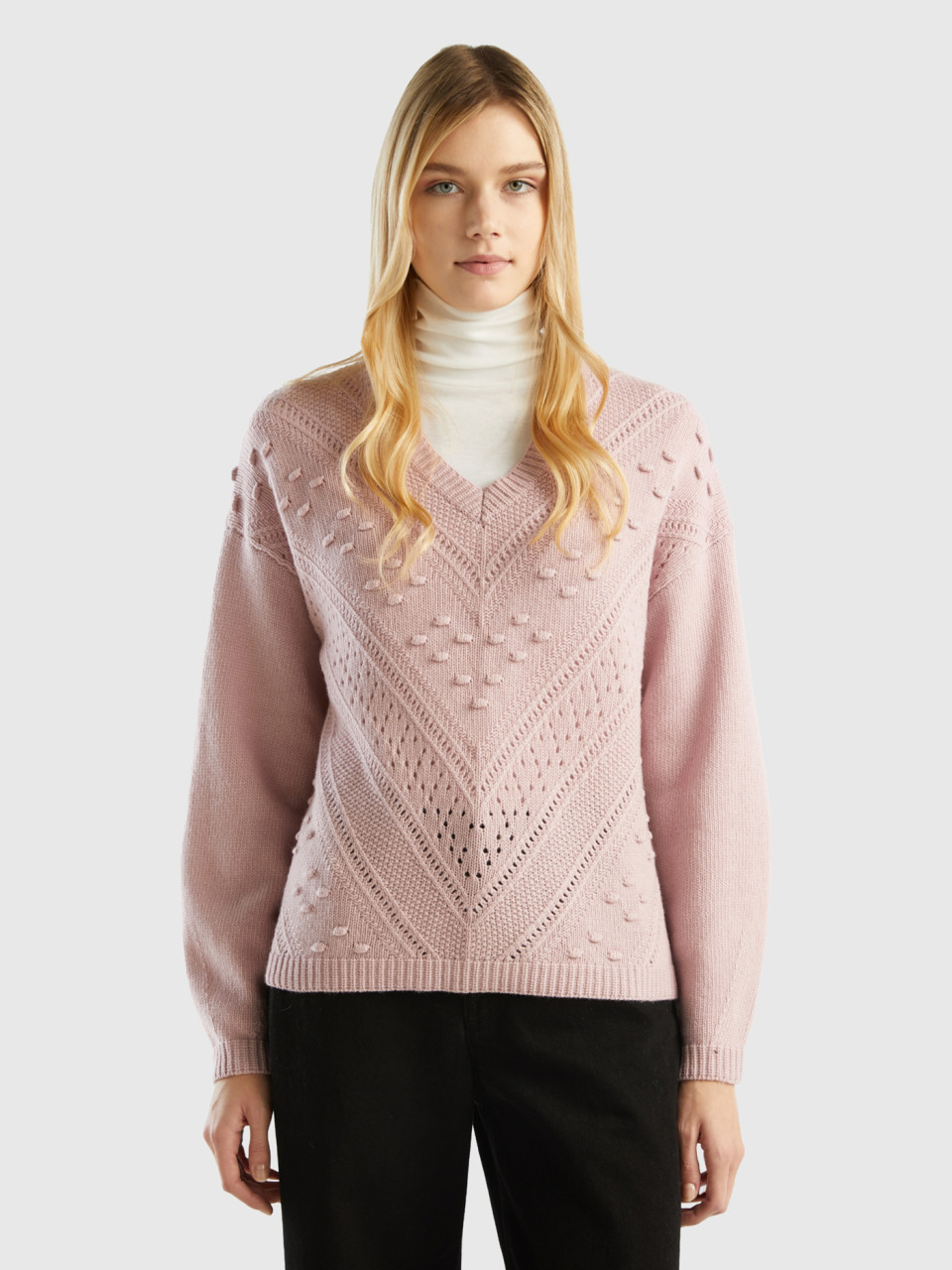 Benetton, Boxy Fit Knit Sweater, Soft Pink, Women