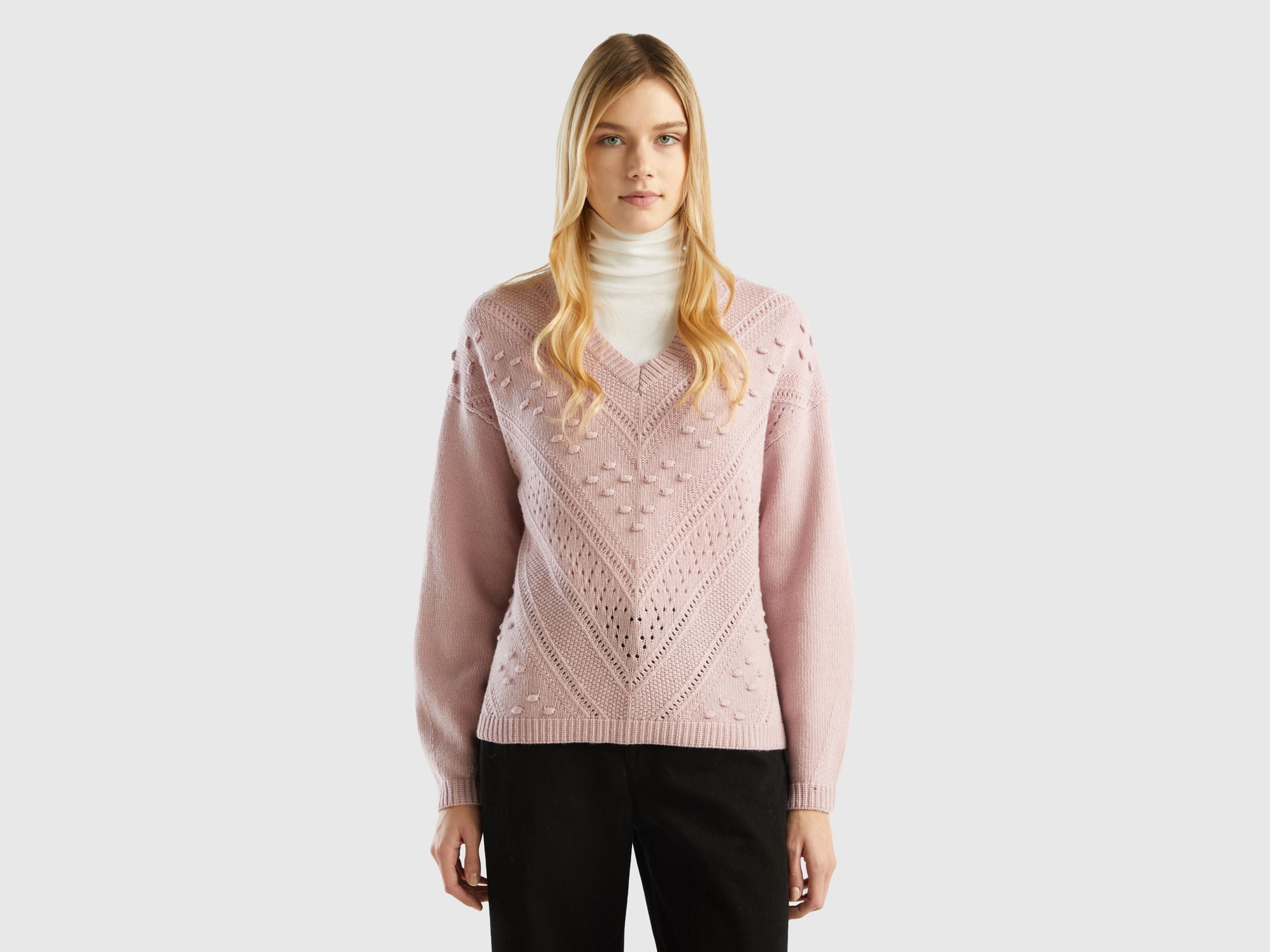 Benetton, Boxy Fit Knit Sweater, size L-XL, Soft Pink, Women