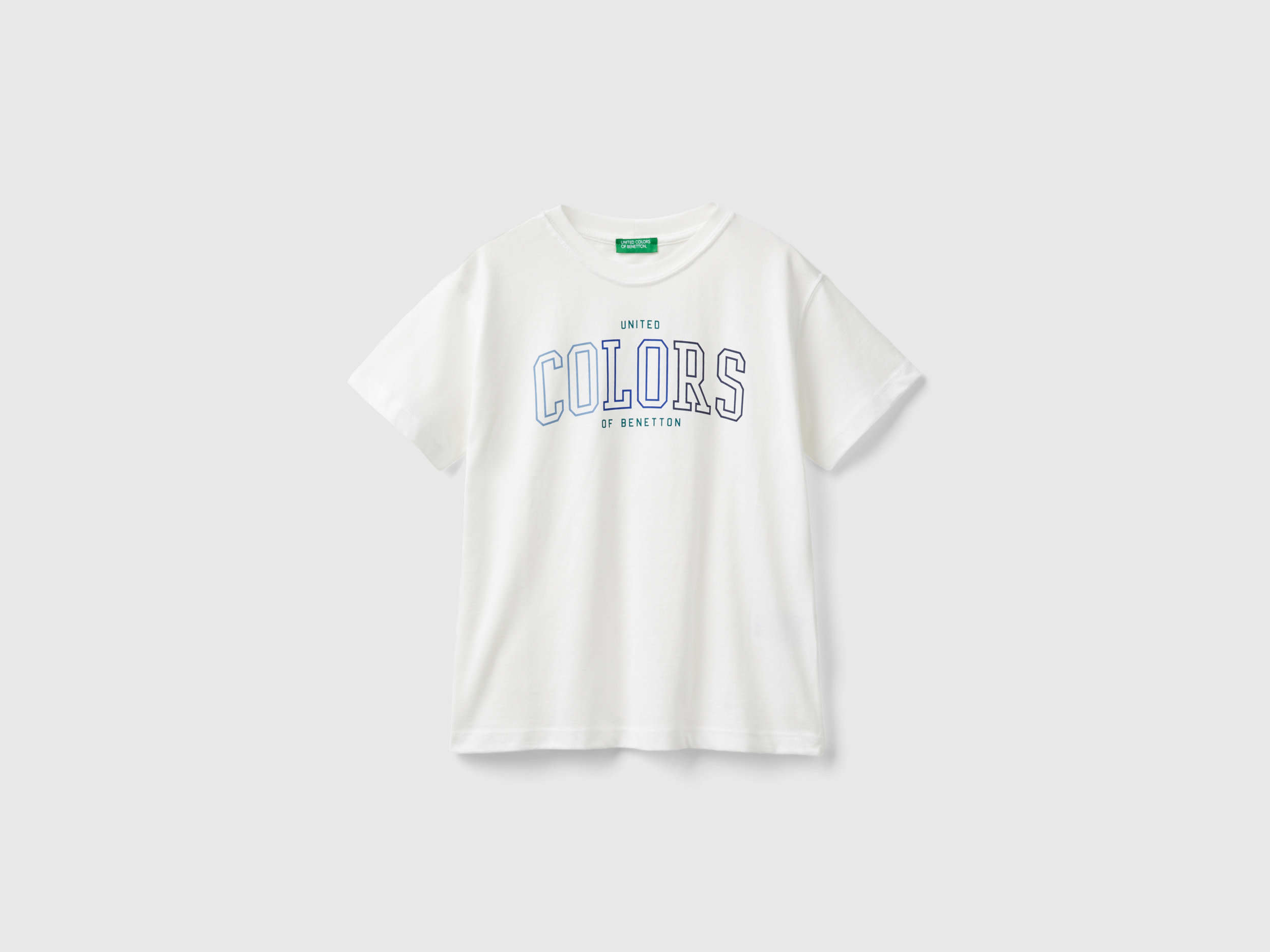Benetton, T-shirt Manica Corta 100% Cotone Bio, Bianco Panna, Bambini