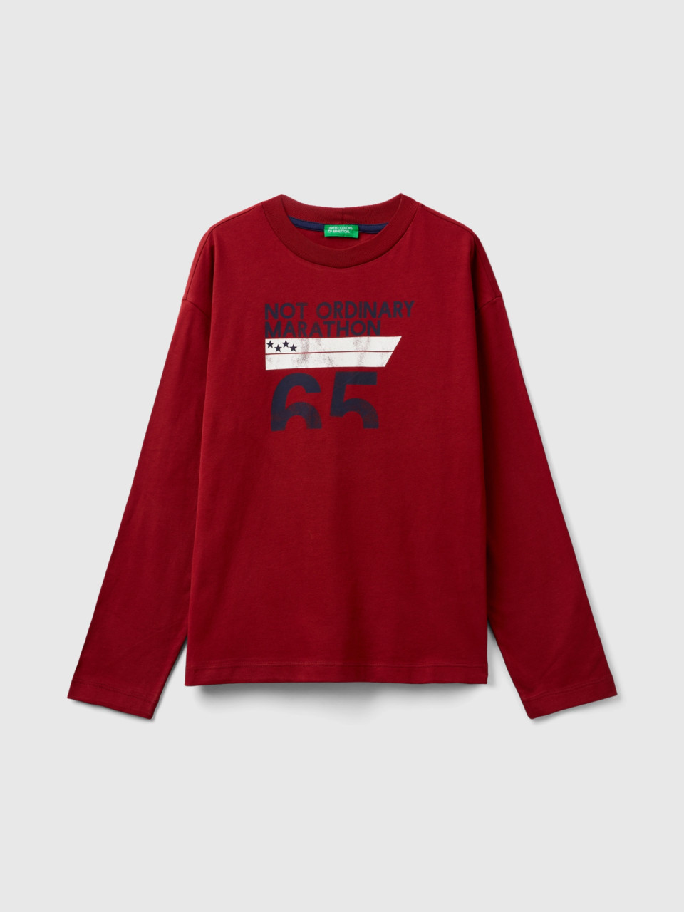Benetton, T-shirt With Print In Warm Cotton, Burgundy, Kids