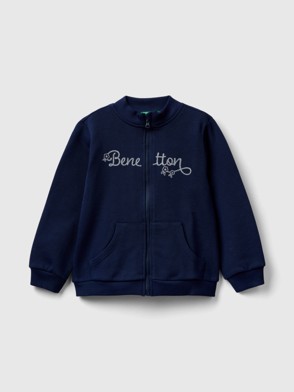 Benetton, Hoodie With Zip In Organic Cotton, Dark Blue, Kids