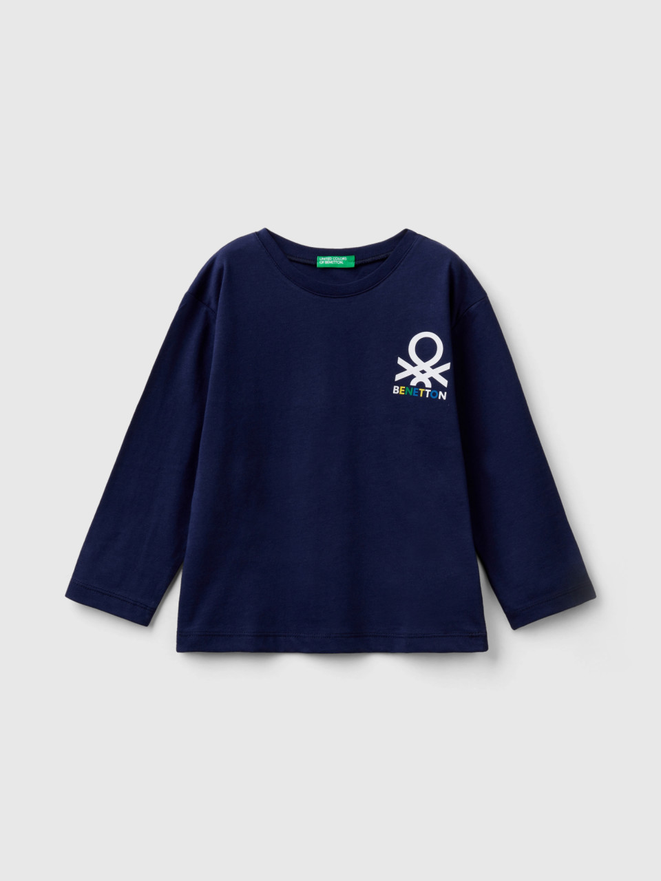 Benetton, Camiseta De Manga Larga De Algodón Orgánico, Azul Oscuro, Niños