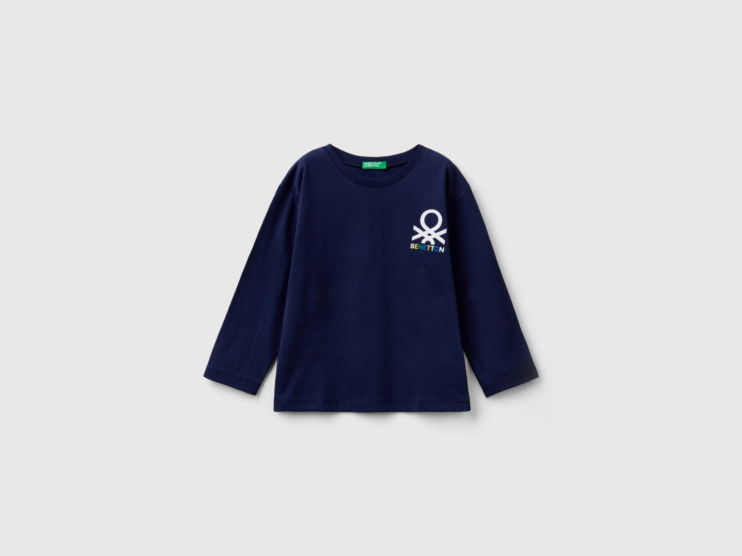 Image of Benetton, Long Sleeve Organic Cotton T-shirt, size 82, Dark Blue, Kids