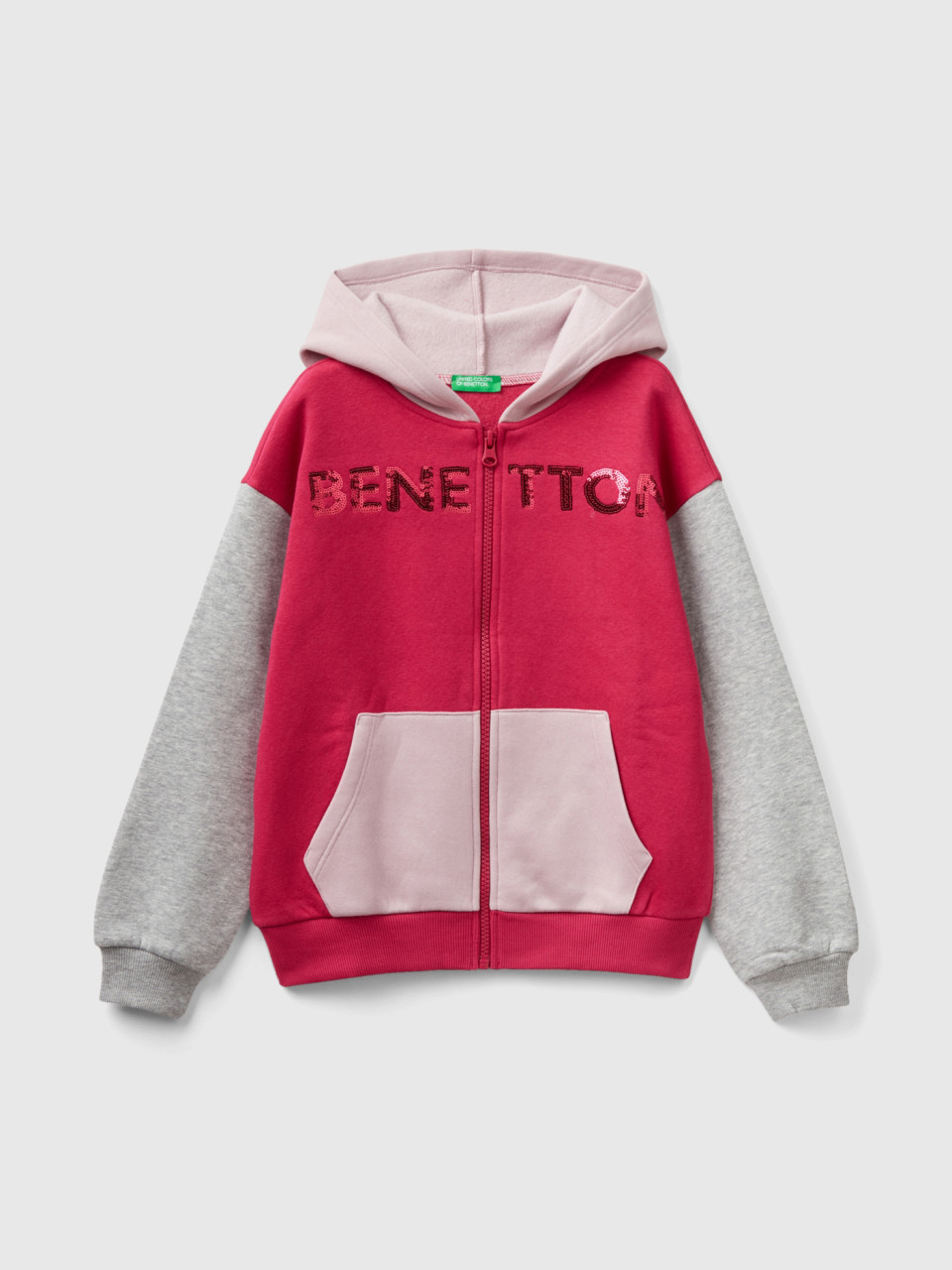 Benetton, Sweater Mit Zip Und Pailletten, Bunt, female
