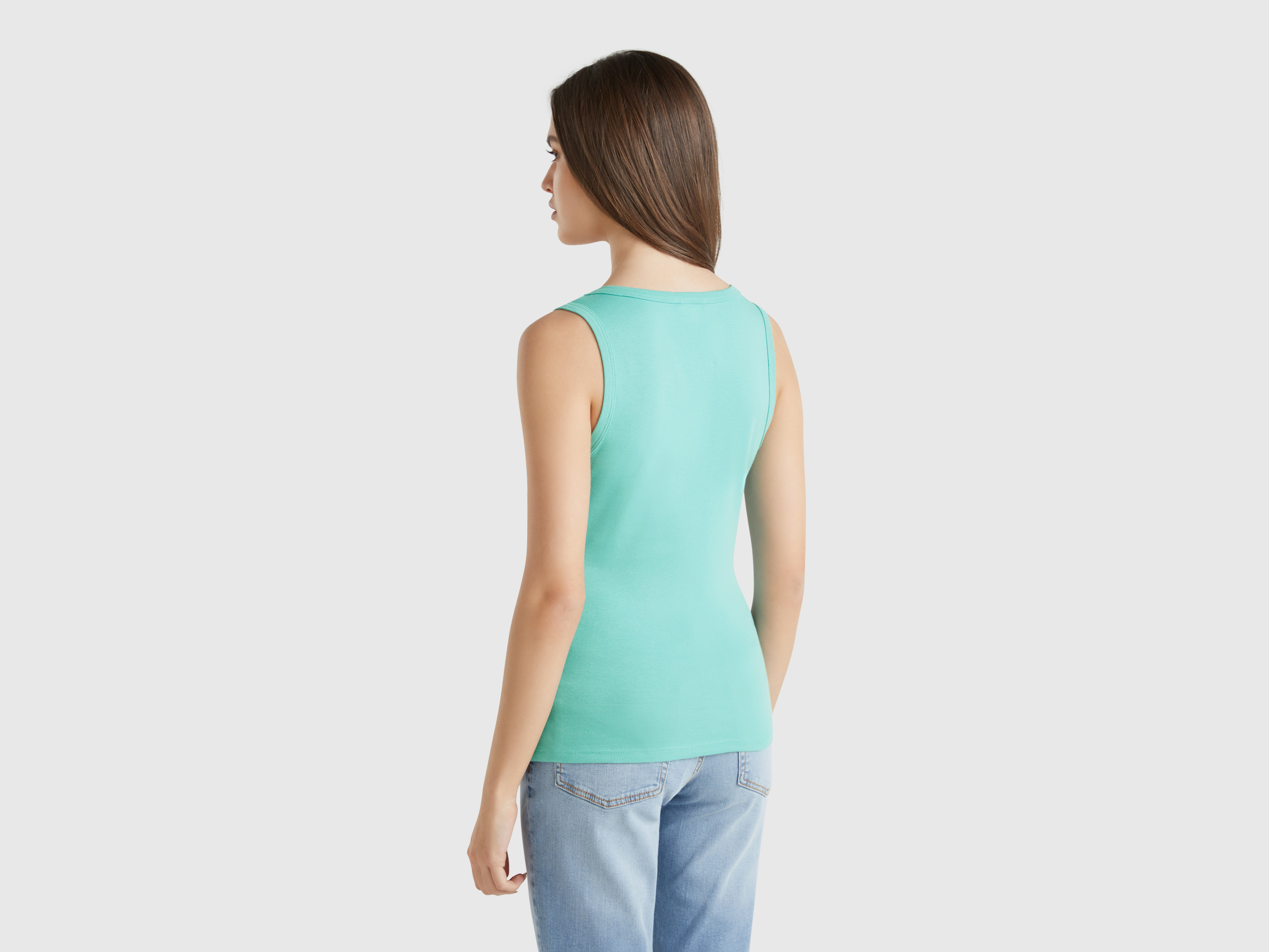 Benetton, Φανέλα Acqua Πράσινο Από Αγνό Βαμβακερό, size XS, Τιρκουαζ, Γυναικεία φωτογραφία