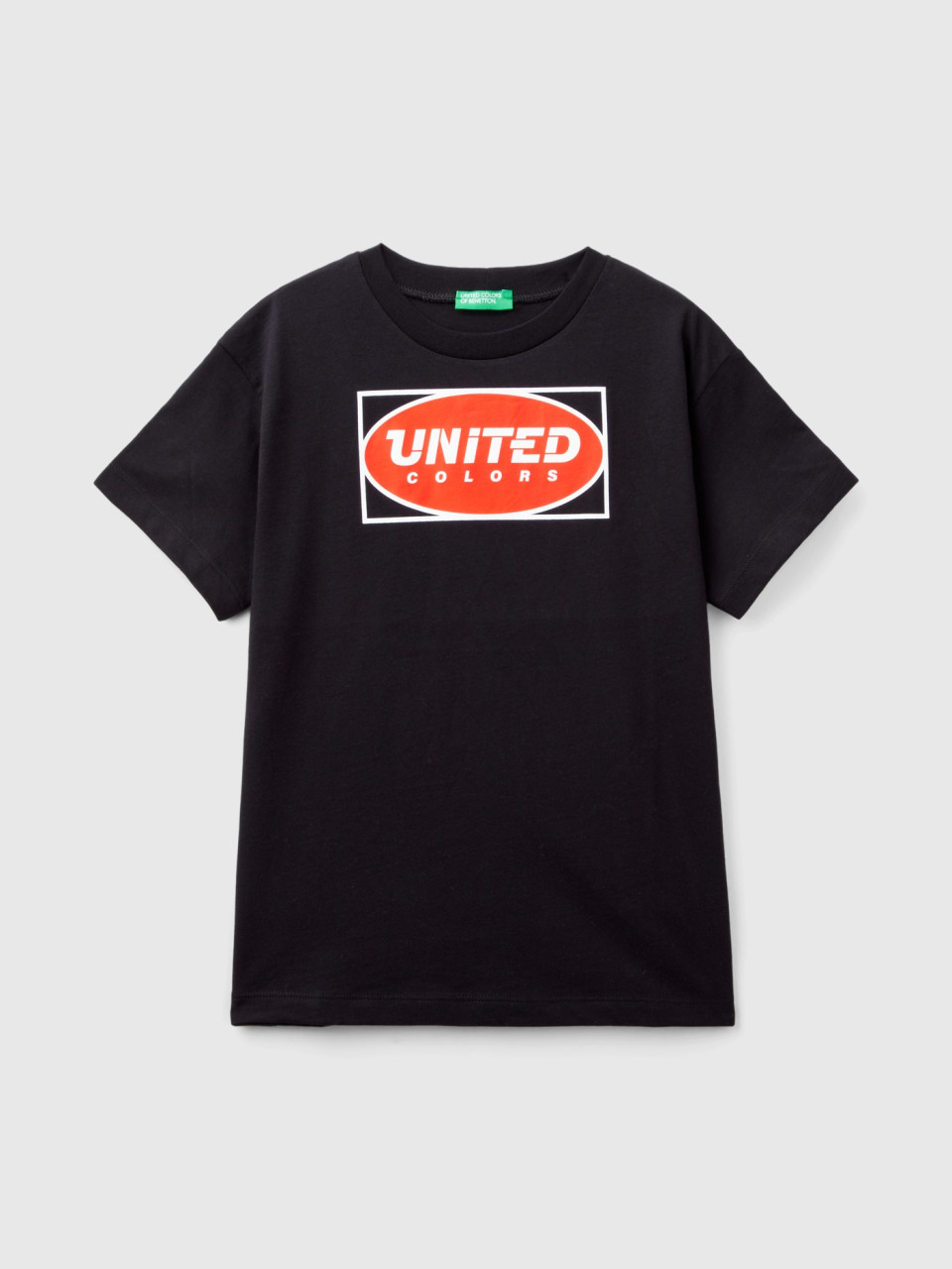 Benetton, Camiseta De 100 % Algodón Orgánico Con Logotipo, Negro, Niños
