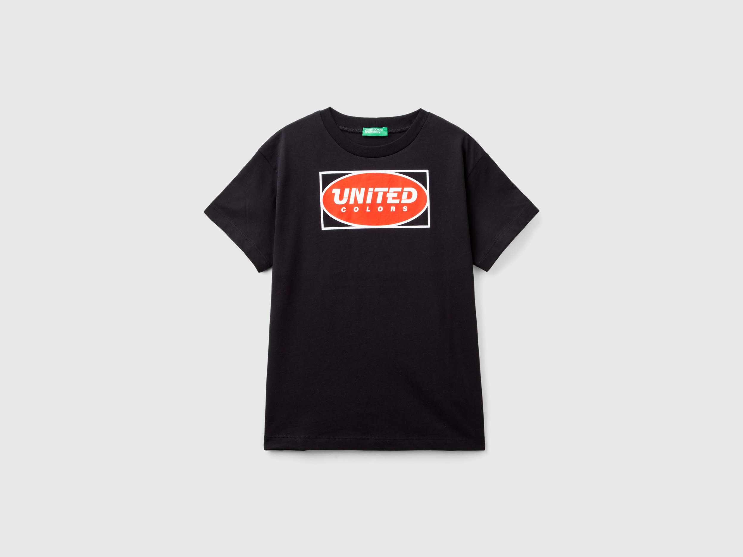 Image of Benetton, 100% Organic Cotton T-shirt With Logo, size S, Black, Kids