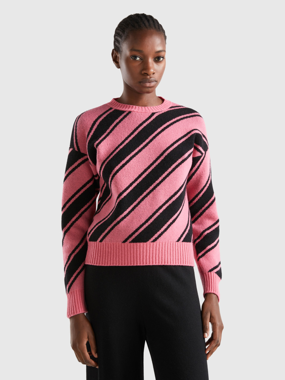 Benetton, Regimental Striped Sweatshirt, Pink, Women