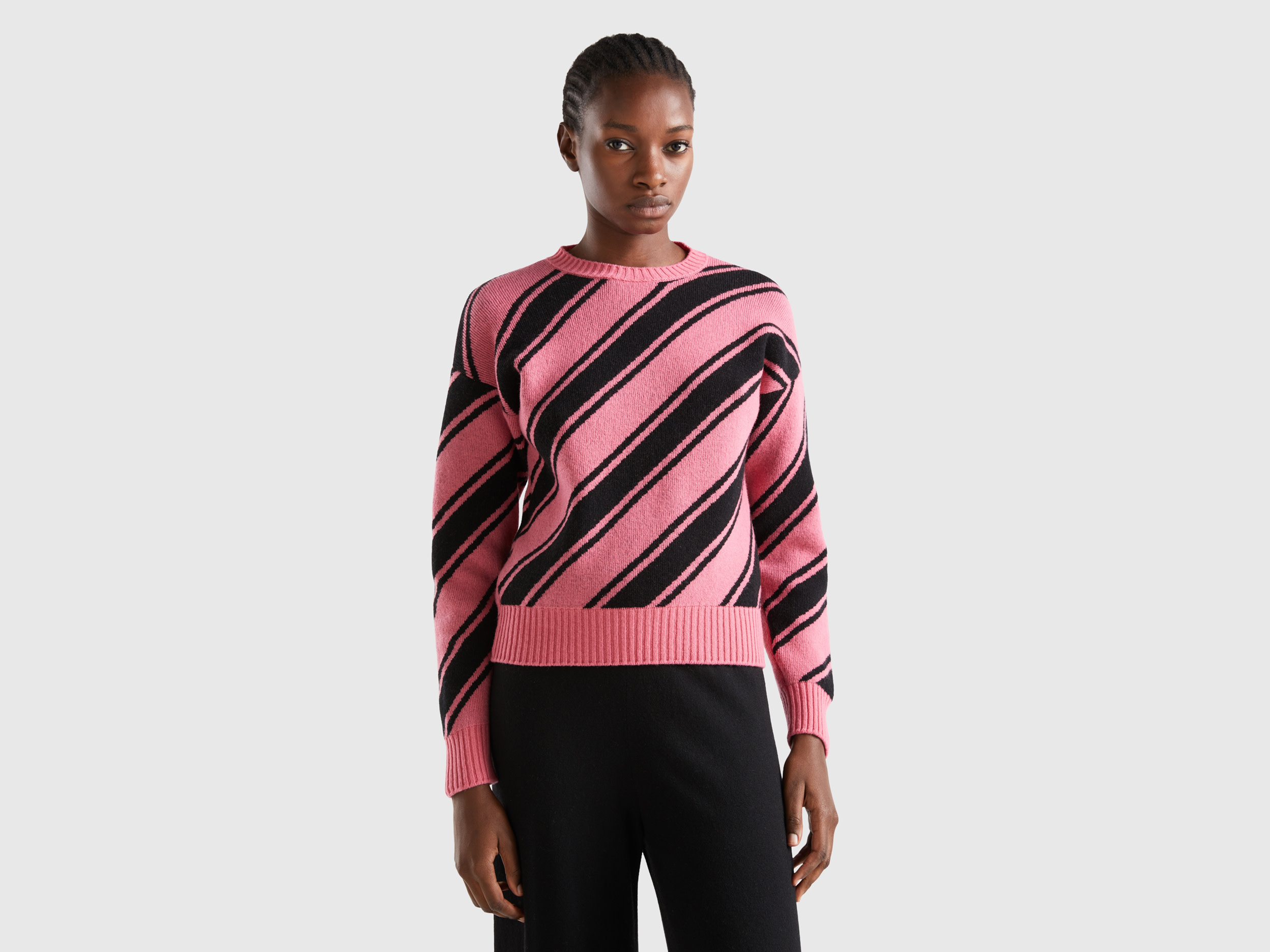 Benetton, Regimental Striped Sweatshirt, size L, Pink, Women