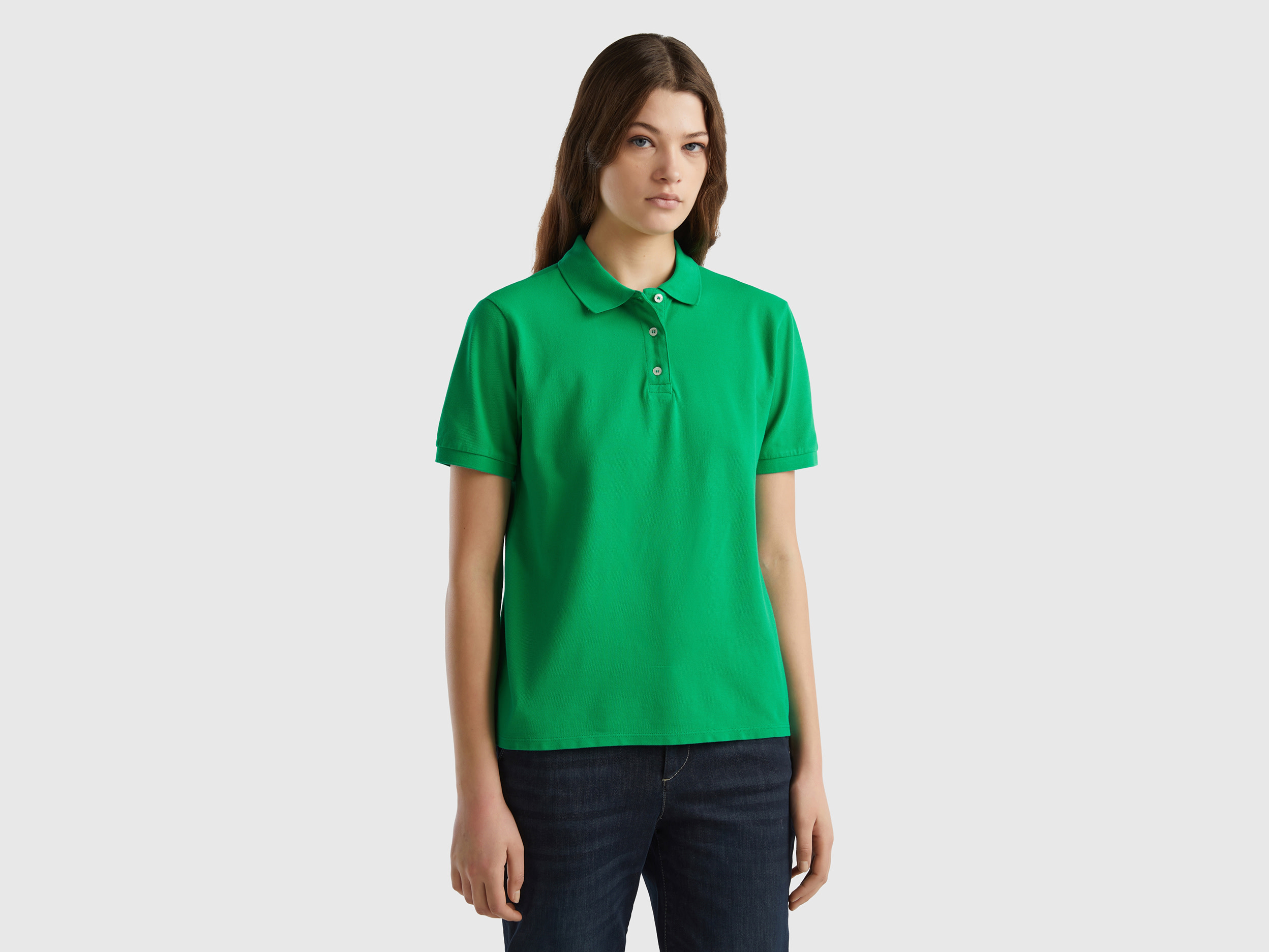 Image of Benetton, Polo In Stretch Organic Cotton, size XXS, Green, Women