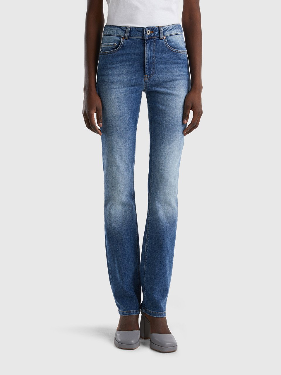 Benetton, Five-pocket-jeans In Bootcut-länge, Blau, female