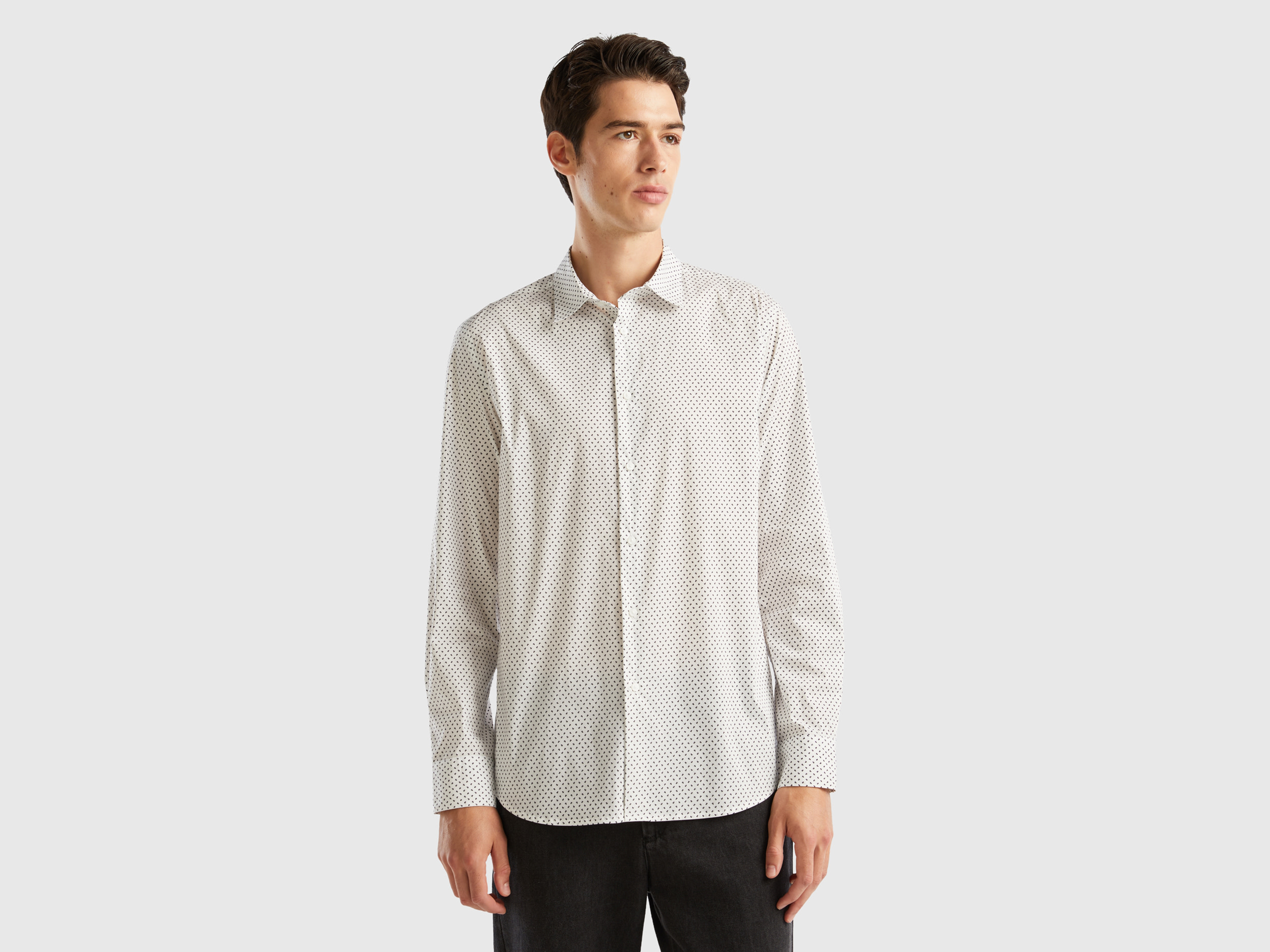 Benetton, Patterned Slim Fit Shirt, size XXL, White, Men