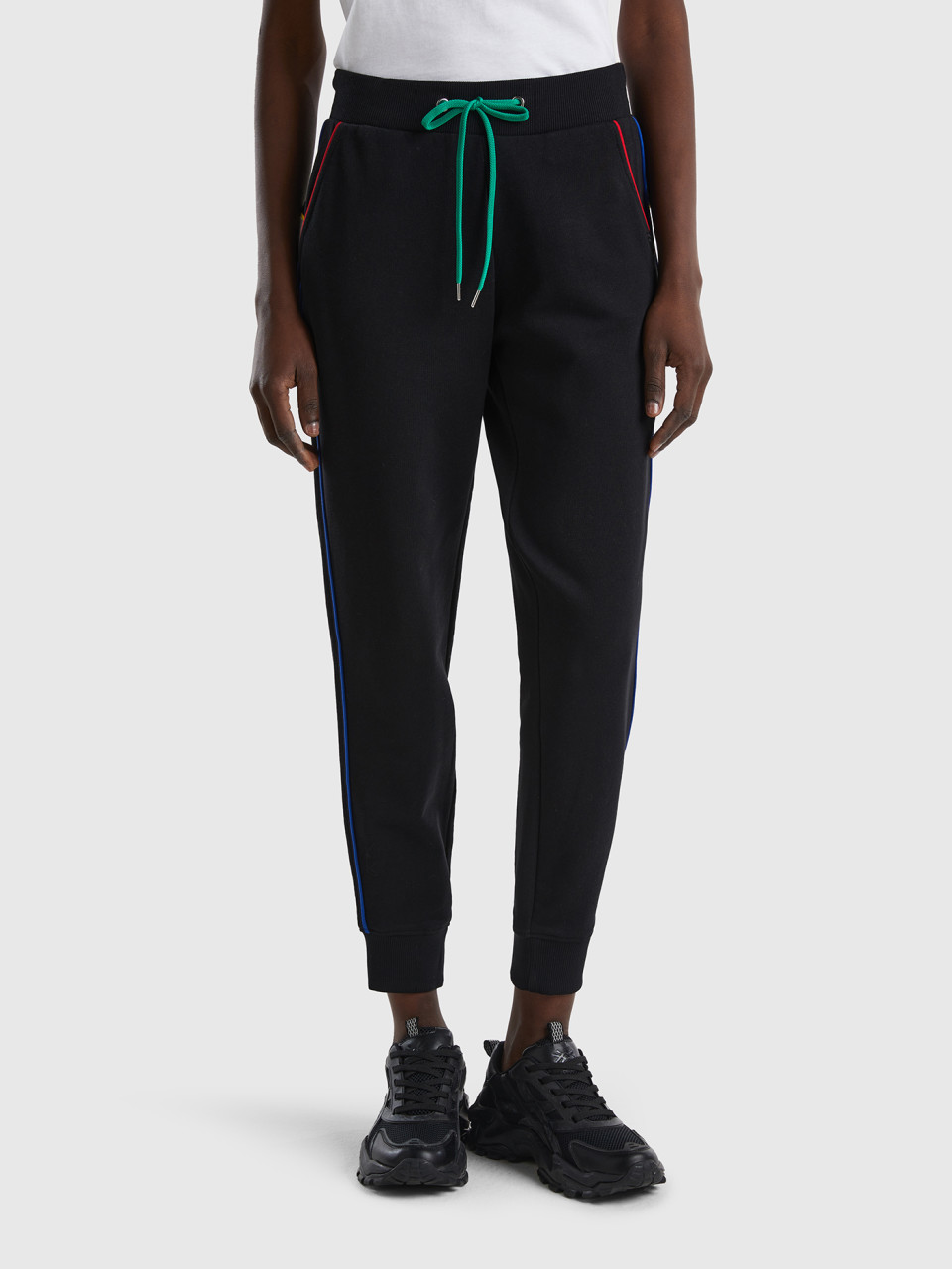 Benetton, Sweatpants With Drawstring, Black, Women