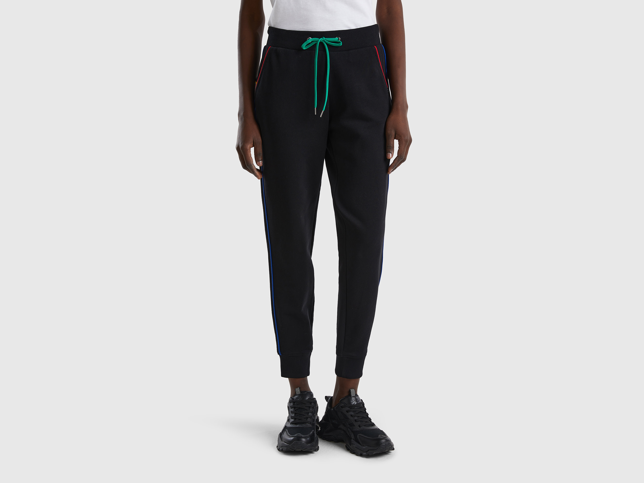 Benetton, Sweatpants With Drawstring, size L, Black, Women