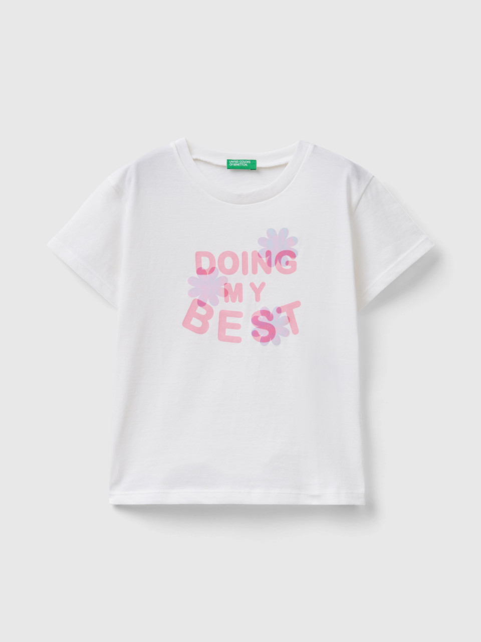Benetton, Camiseta Boxy Fit Con Detalles Laminados, Blanco, Niños