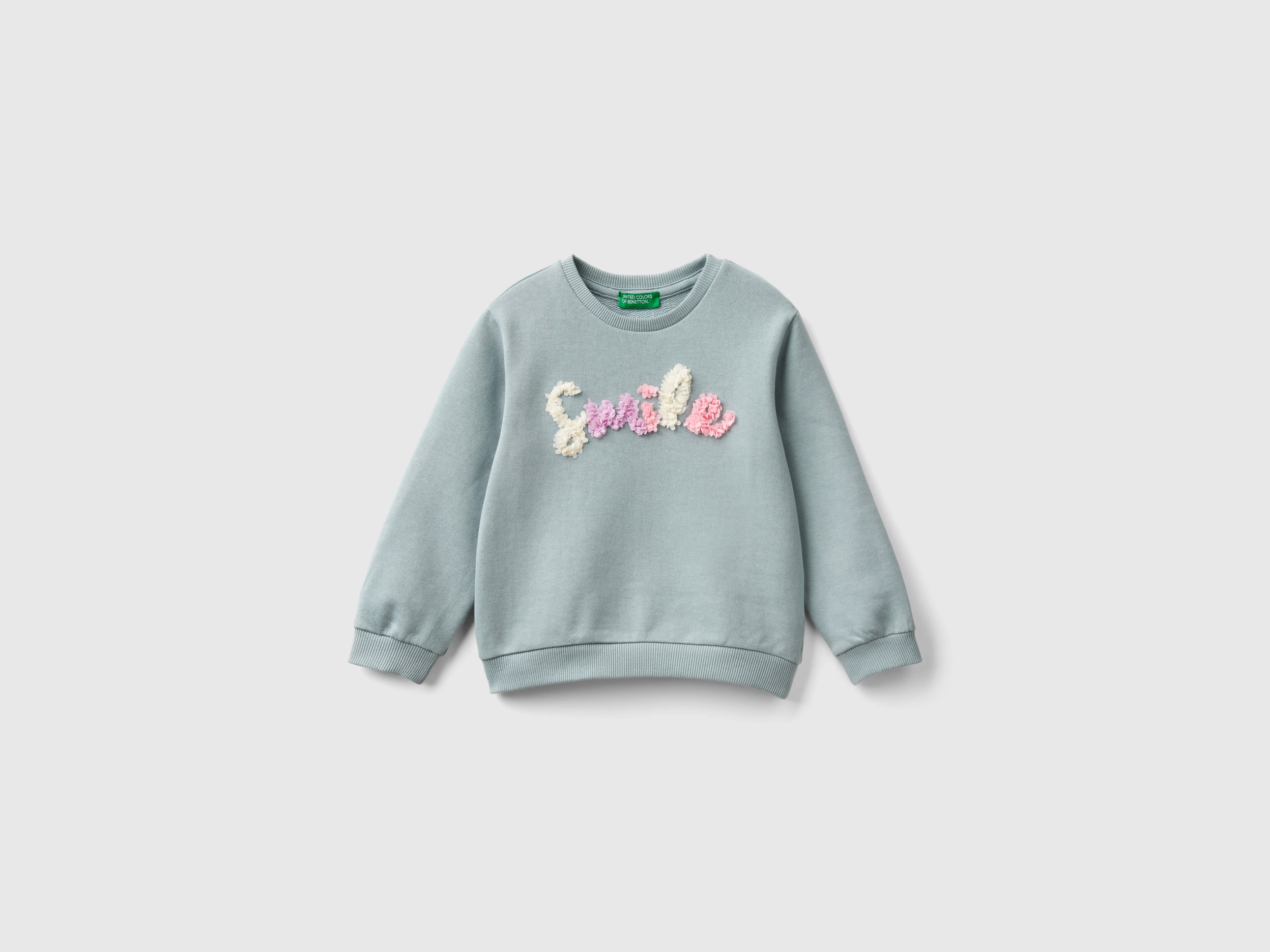 Benetton, Felpa Con Applicazione Effetto Petali, Grigio Perla, Bambini