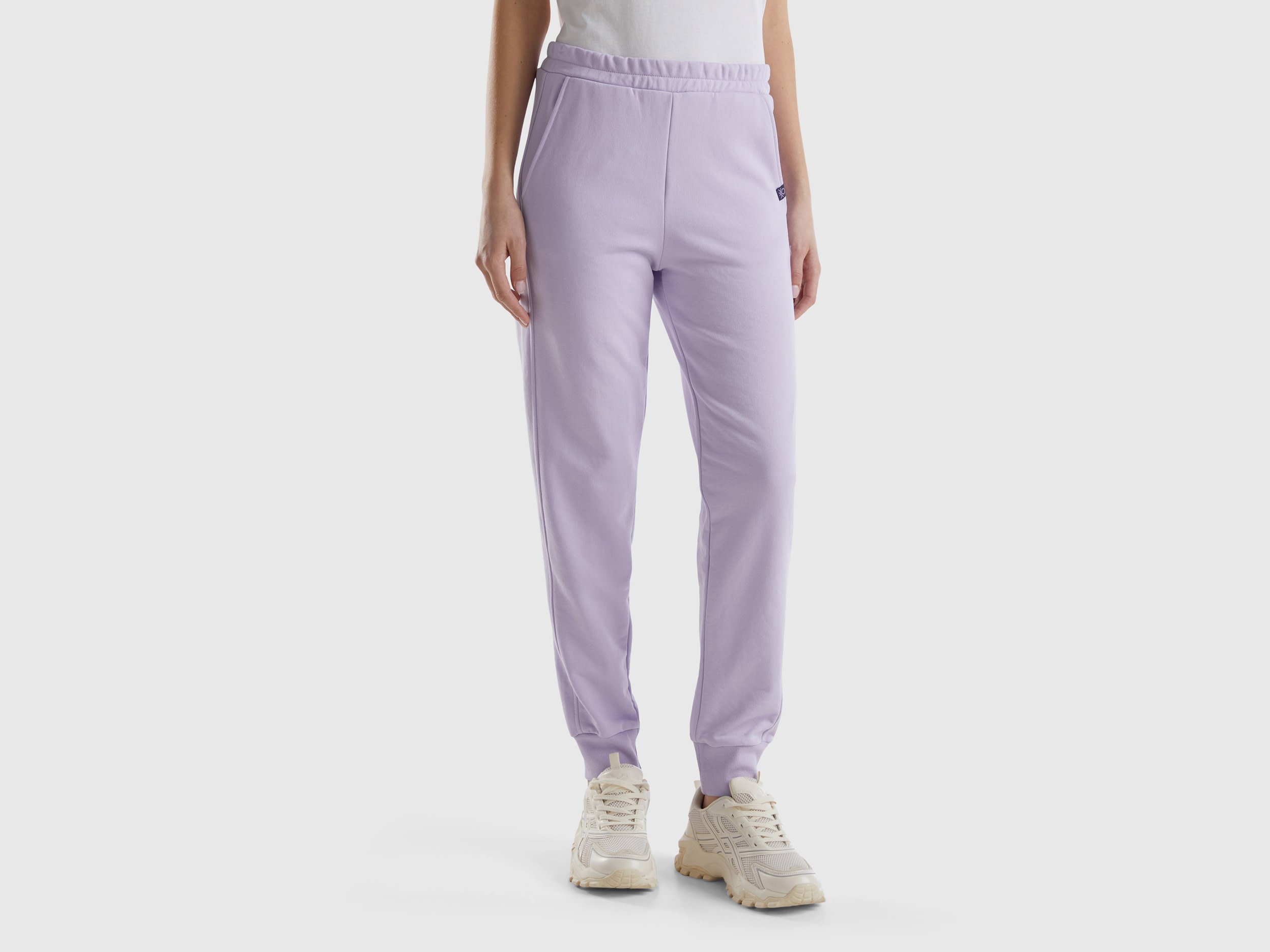 Benetton, Joggers In Felpa, Lilla, Donna