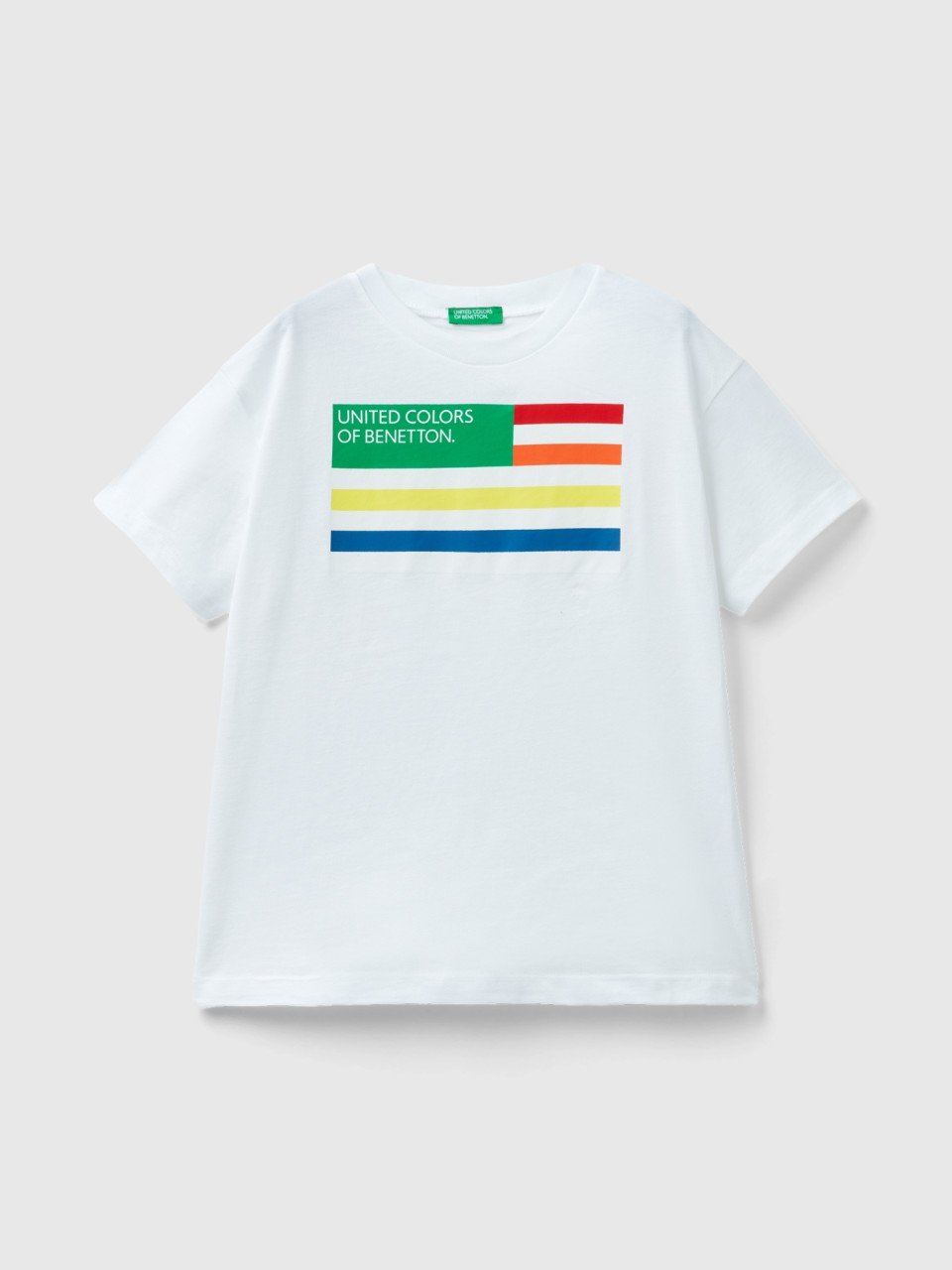 Benetton, T-shirt 100% Cotone Bio, Bianco, Bambini