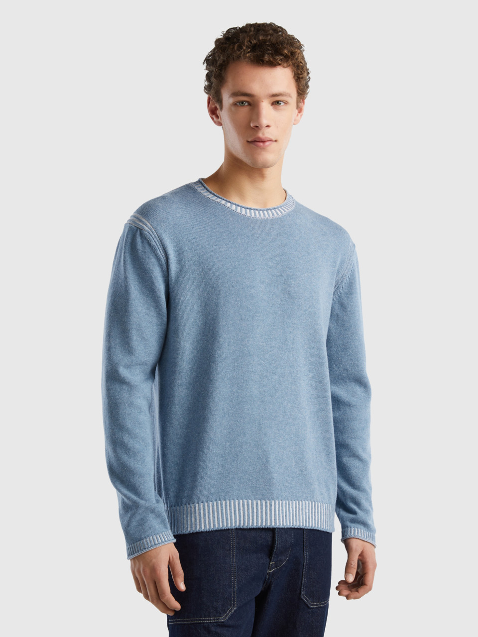 Benetton, Sweater In Recycled Cotton Blend, Dark Gray, Men