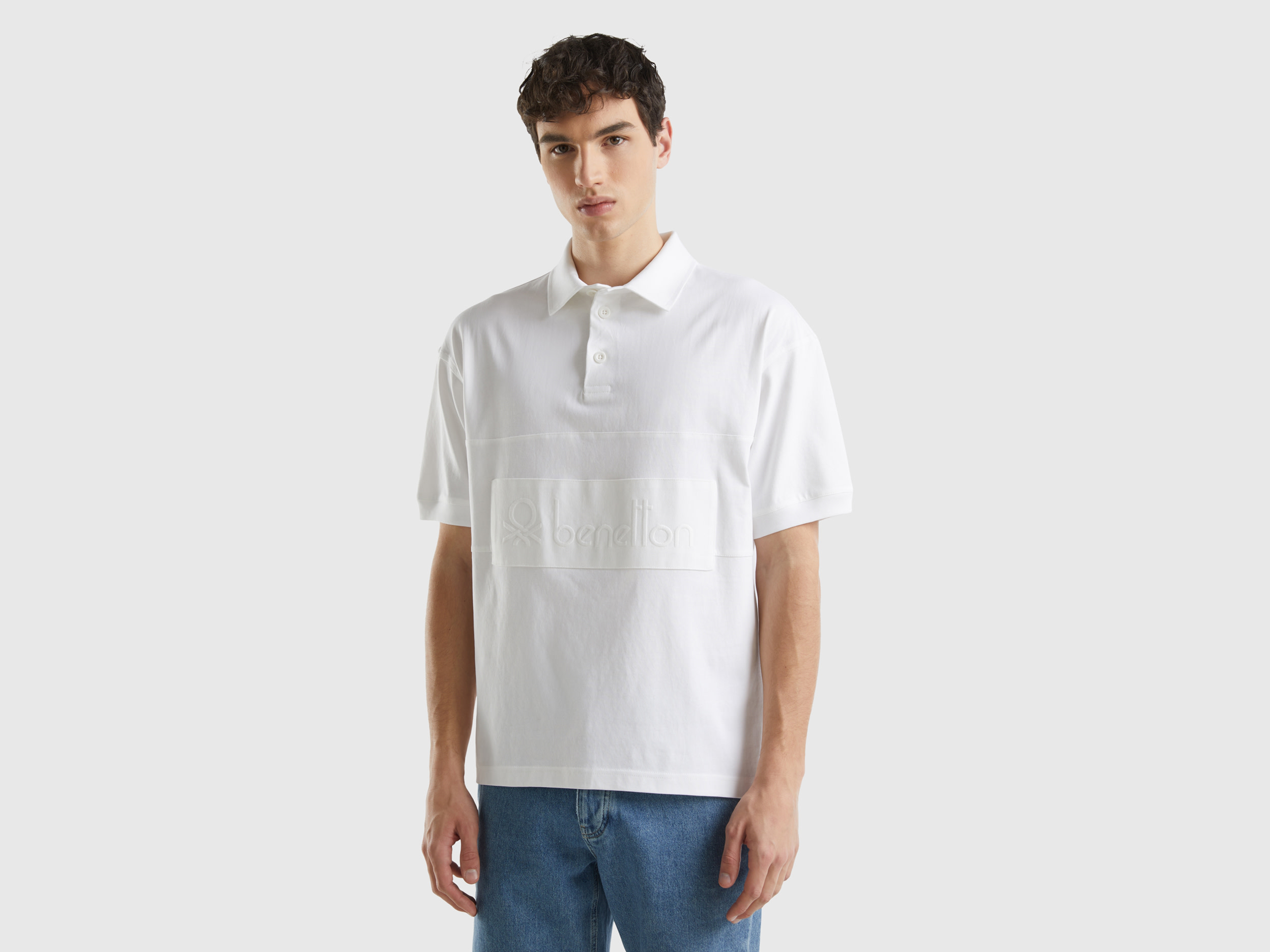 Benetton, Πόλο Ράγκμπι Λευκό, size S, Λευκο, Ανδρικά