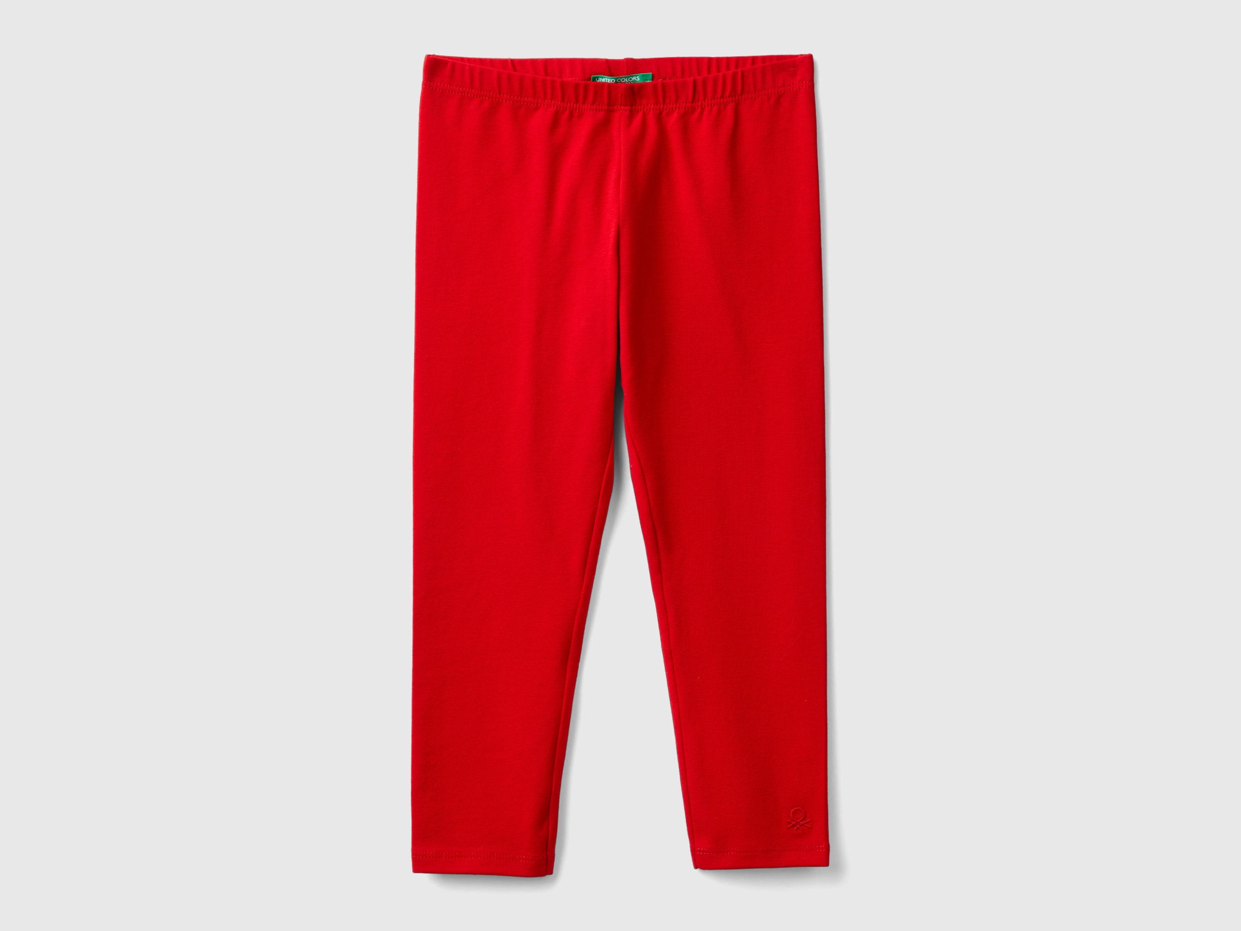 Benetton, Leggings In Cotone Stretch, Rosso, Bambini