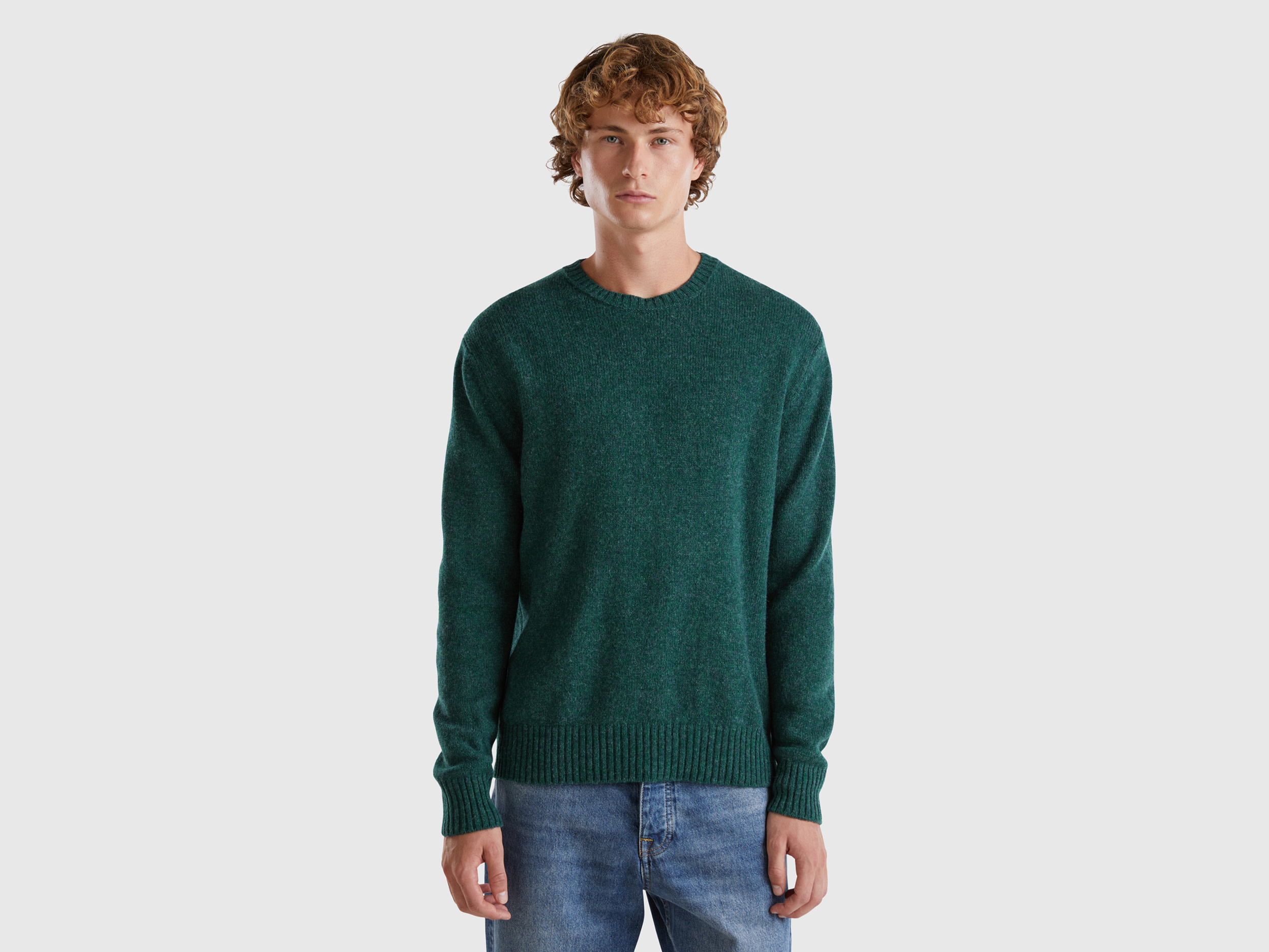 Benetton, Maglia In Lana Shetland, Verde, Uomo