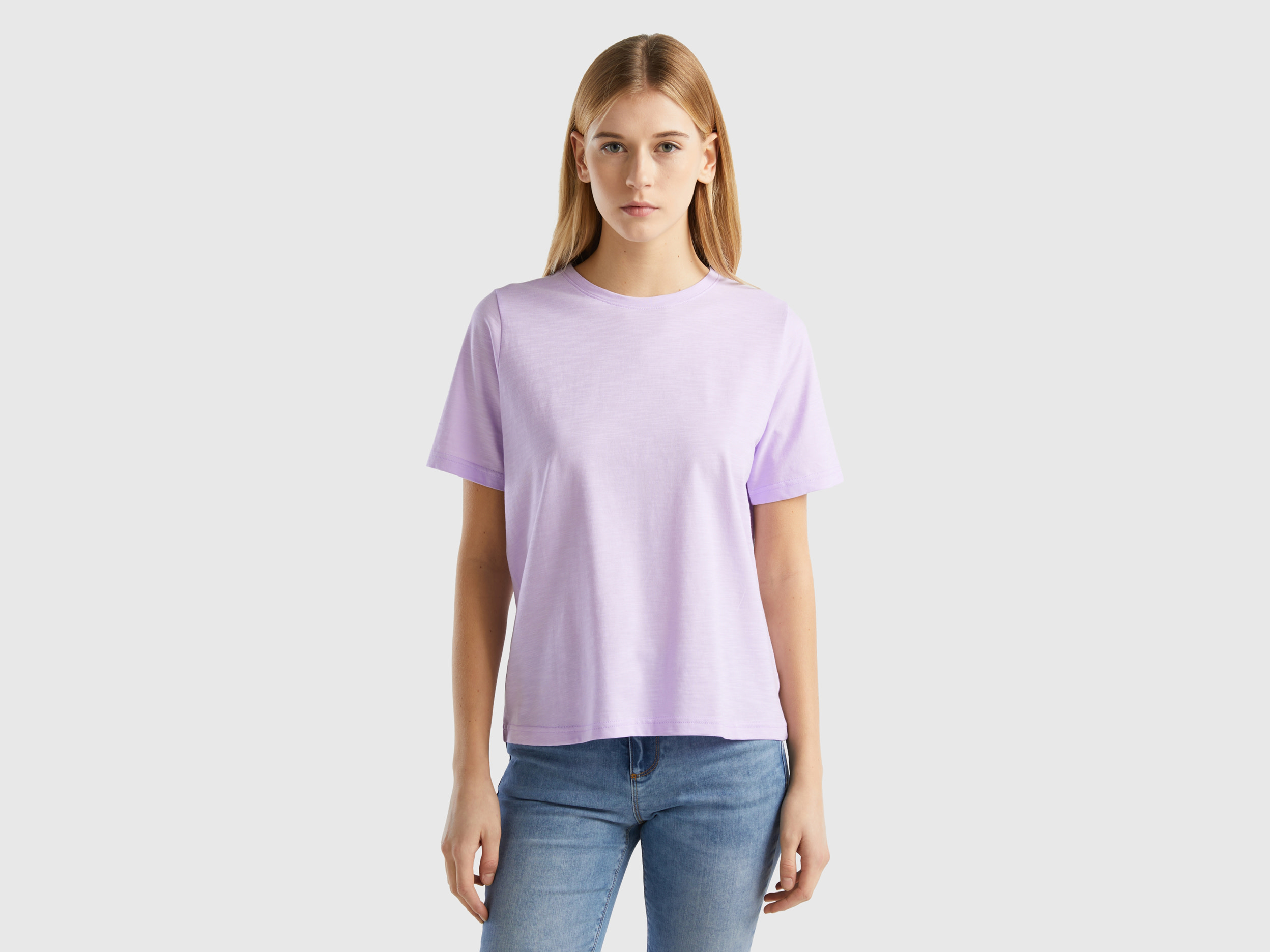 Benetton, Crew Neck T-shirt In Slub Cotton, size XXS, Lilac, Women