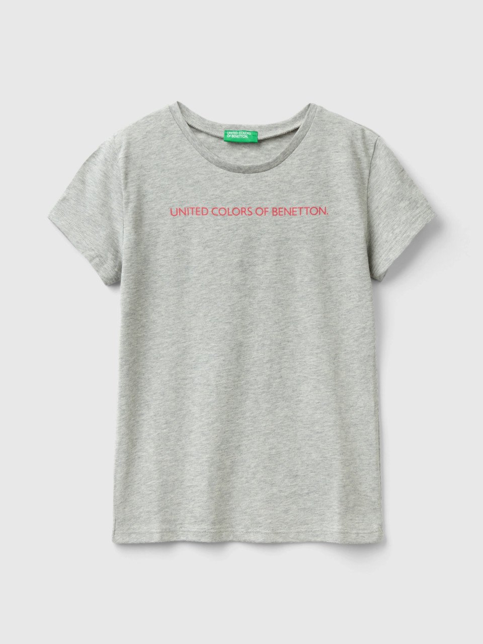 Benetton, 100% Cotton T-shirt With Logo, Light Gray, Kids