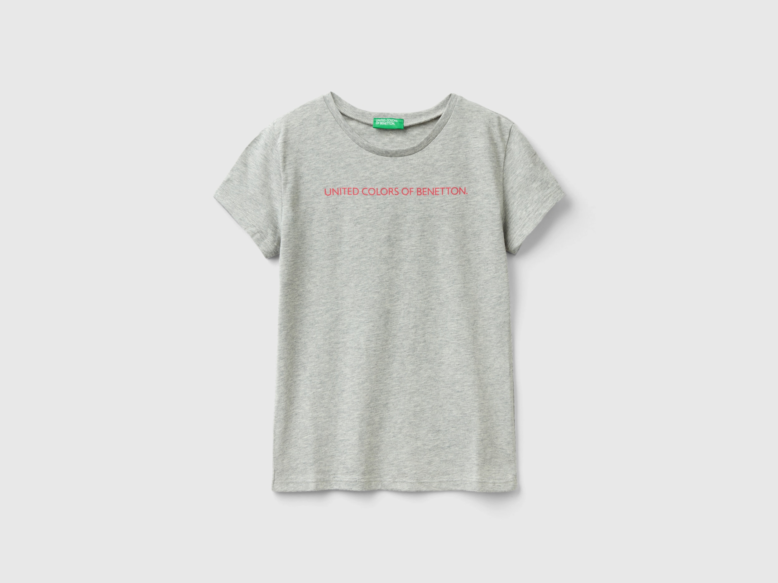 Benetton, 100% Cotton T-shirt With Logo, size 2XL, Light Gray, Kids