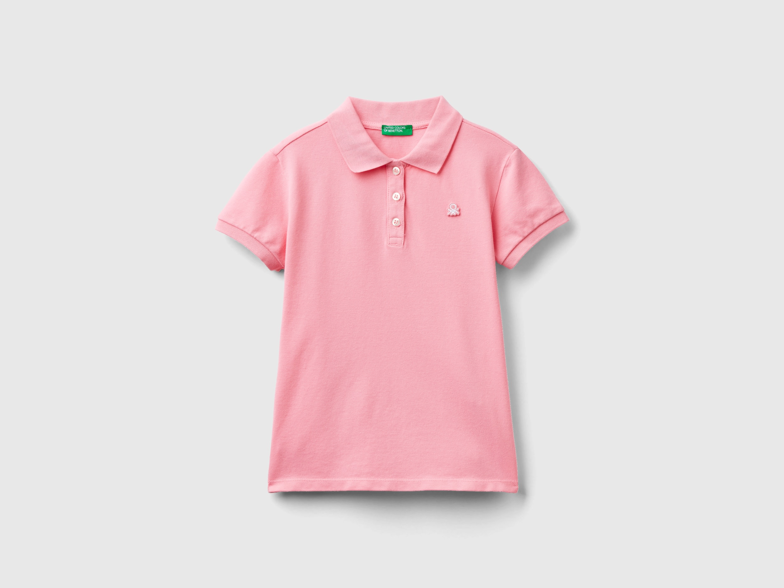 Image of Benetton, Short Sleeve Polo In Organic Cotton, size L, Pink, Kids