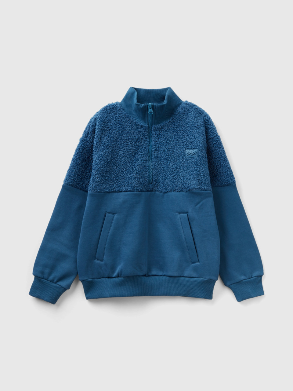 Benetton, Warmes Sweatshirt Mit Kurzem Reißverschluss, Taubenblau, male
