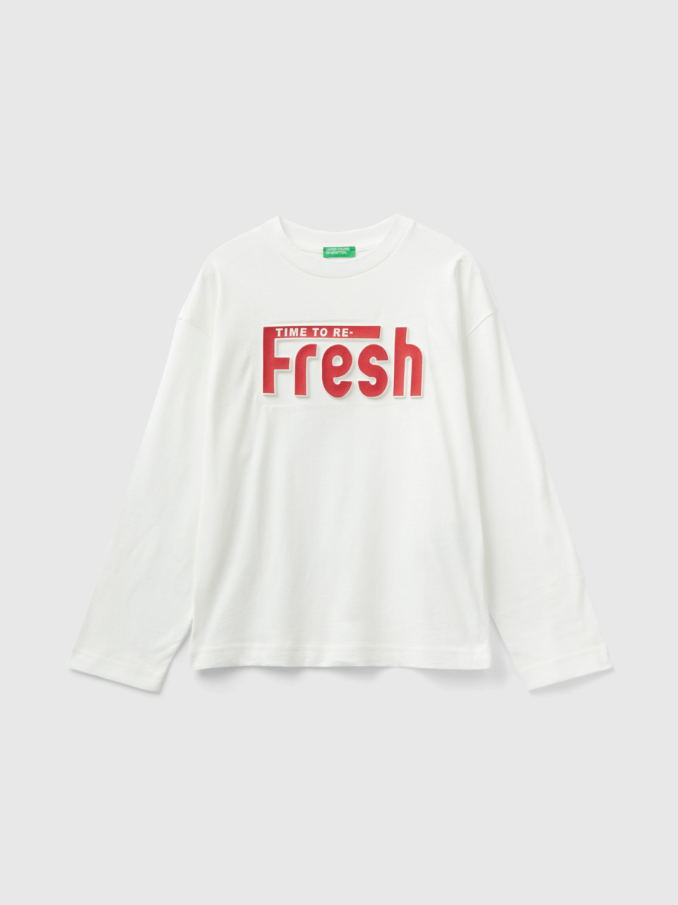 Benetton, T-shirt In Warm Cotton With Print, Creamy White, Kids