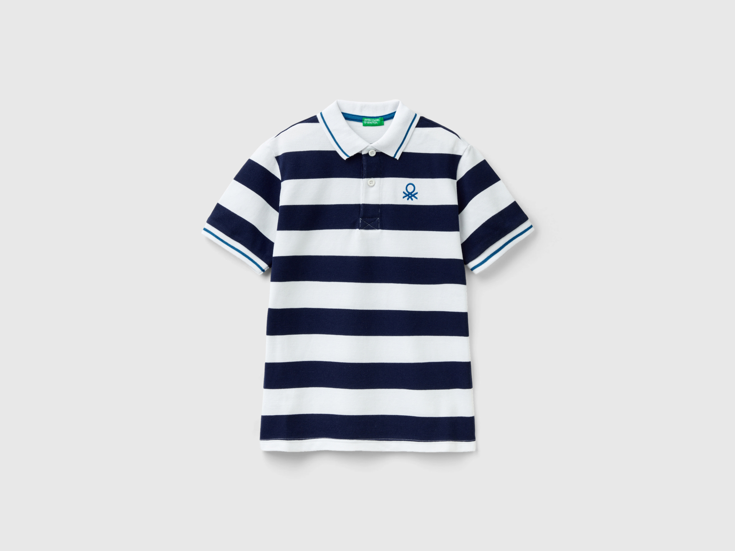 Benetton, Short Sleeve Polo With Stripes, size S, Dark Blue, Kids