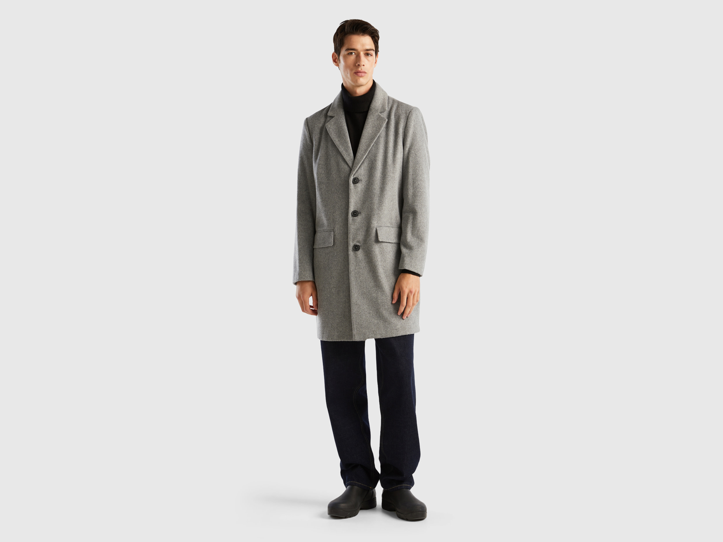 Benetton, Lined Coat In Wool Blend, size 46, Dark Gray, Men