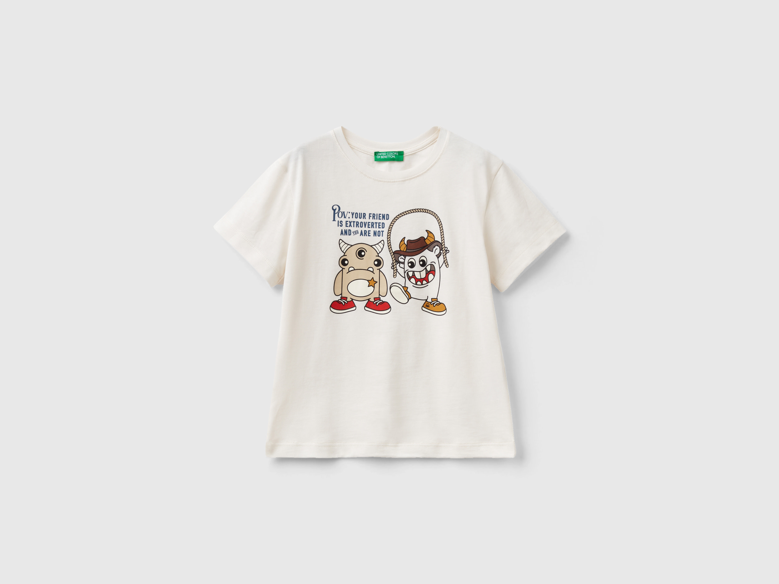 Benetton, T-shirt With Animal Print, size 3-4, Creamy White, Kids