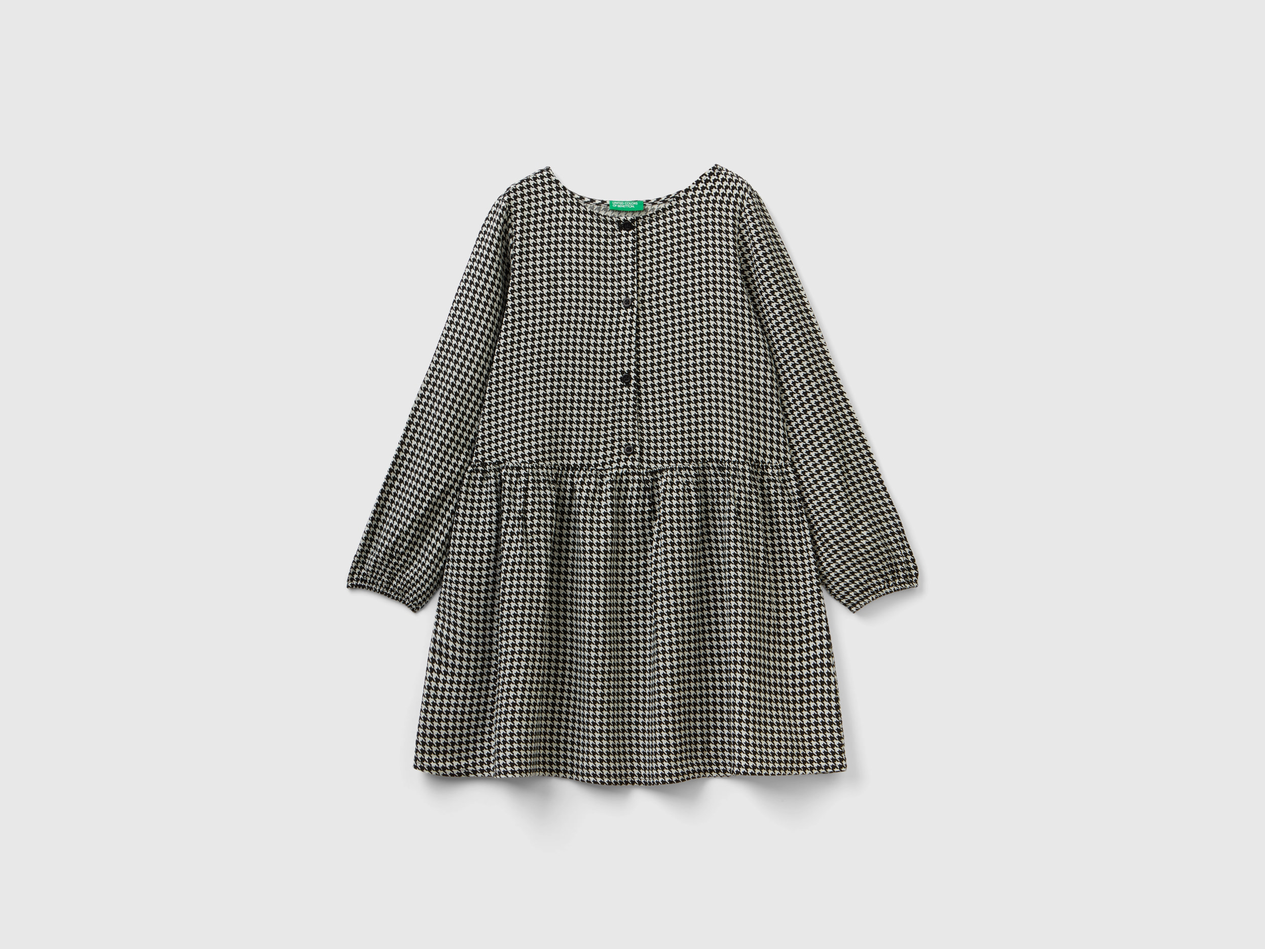 Benetton, Houndstooth Dress In Sustainable Viscose, size M, Black, Kids