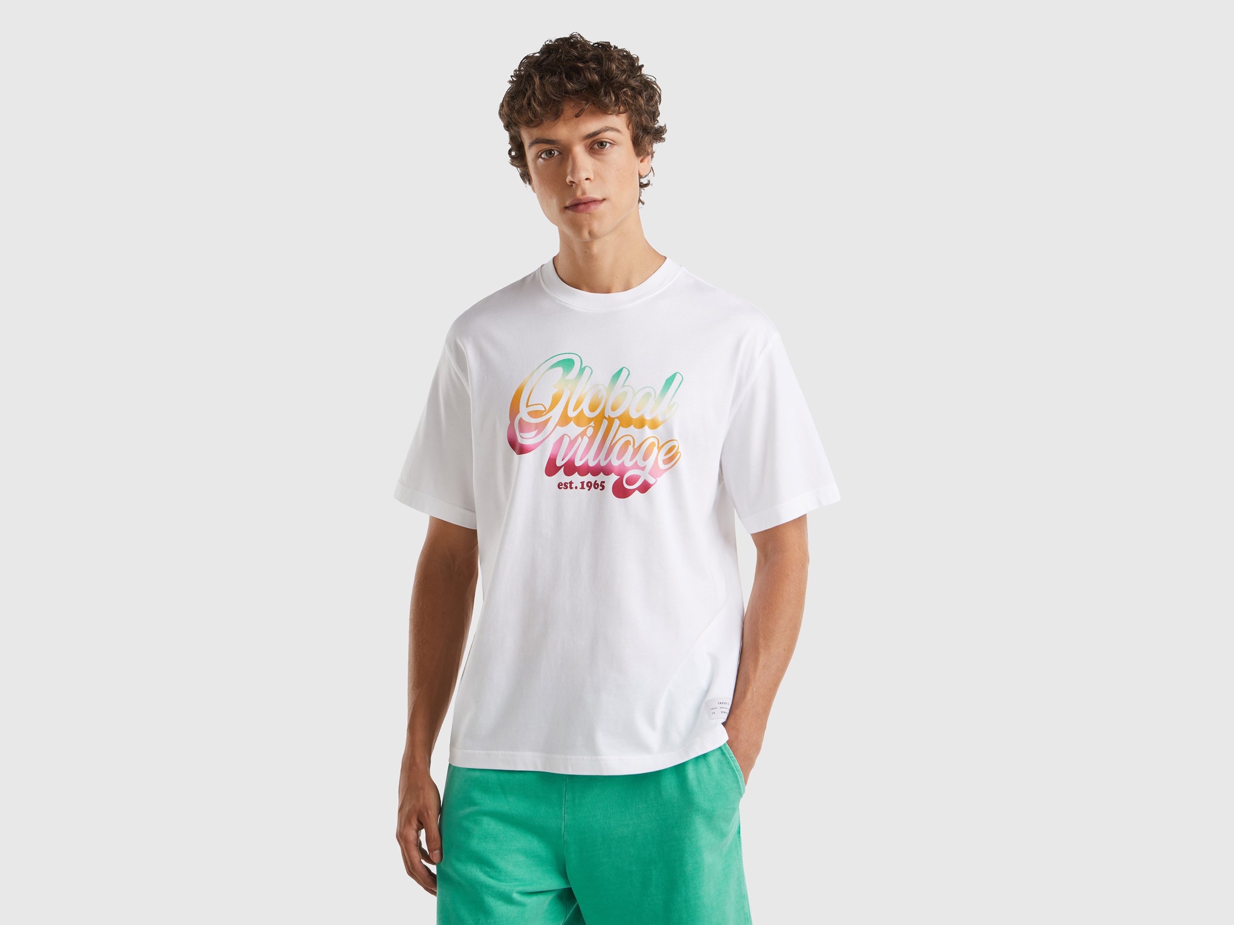 Image of Benetton, Oversize T-shirt With Print, size XXL, White, Men