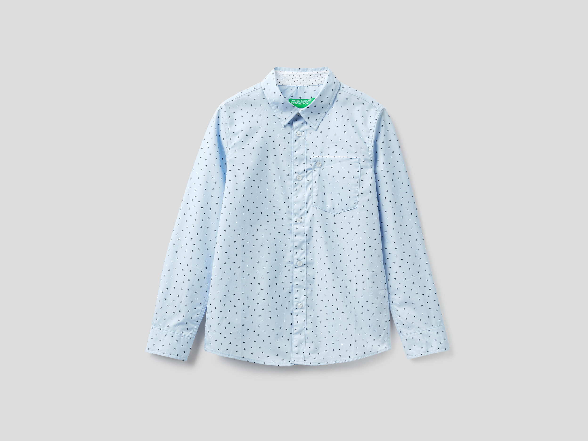 Benetton, Chemise À Micro-motifs Avec Petite Poche, taille , Bleu Ciel, Enfants
