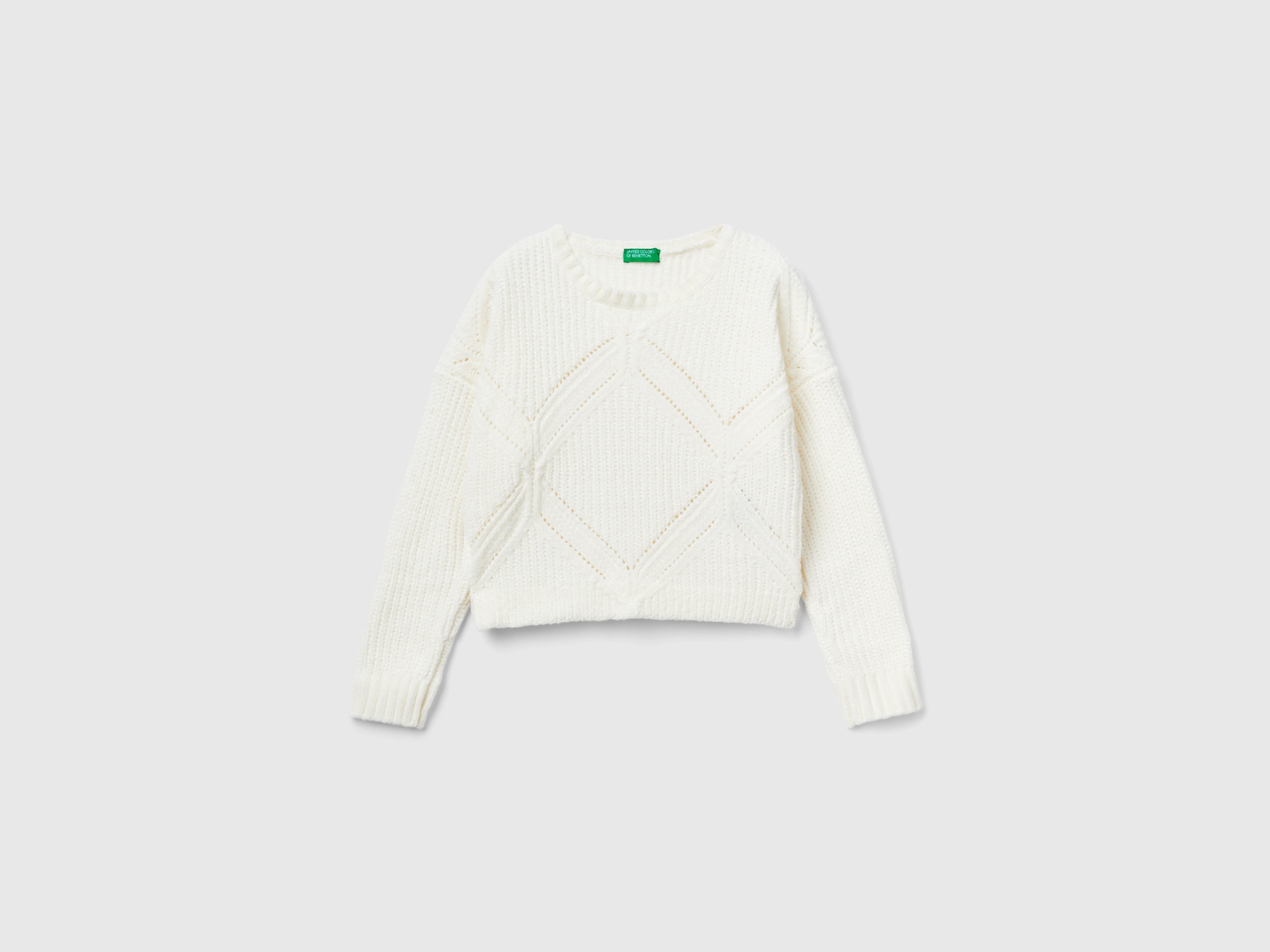 Benetton, Boxy Fit Chenille Sweater, size L, Creamy White, Kids