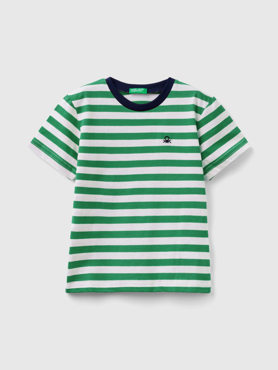 Benetton, Striped 100% Cotton T-shirt, Green, Kids