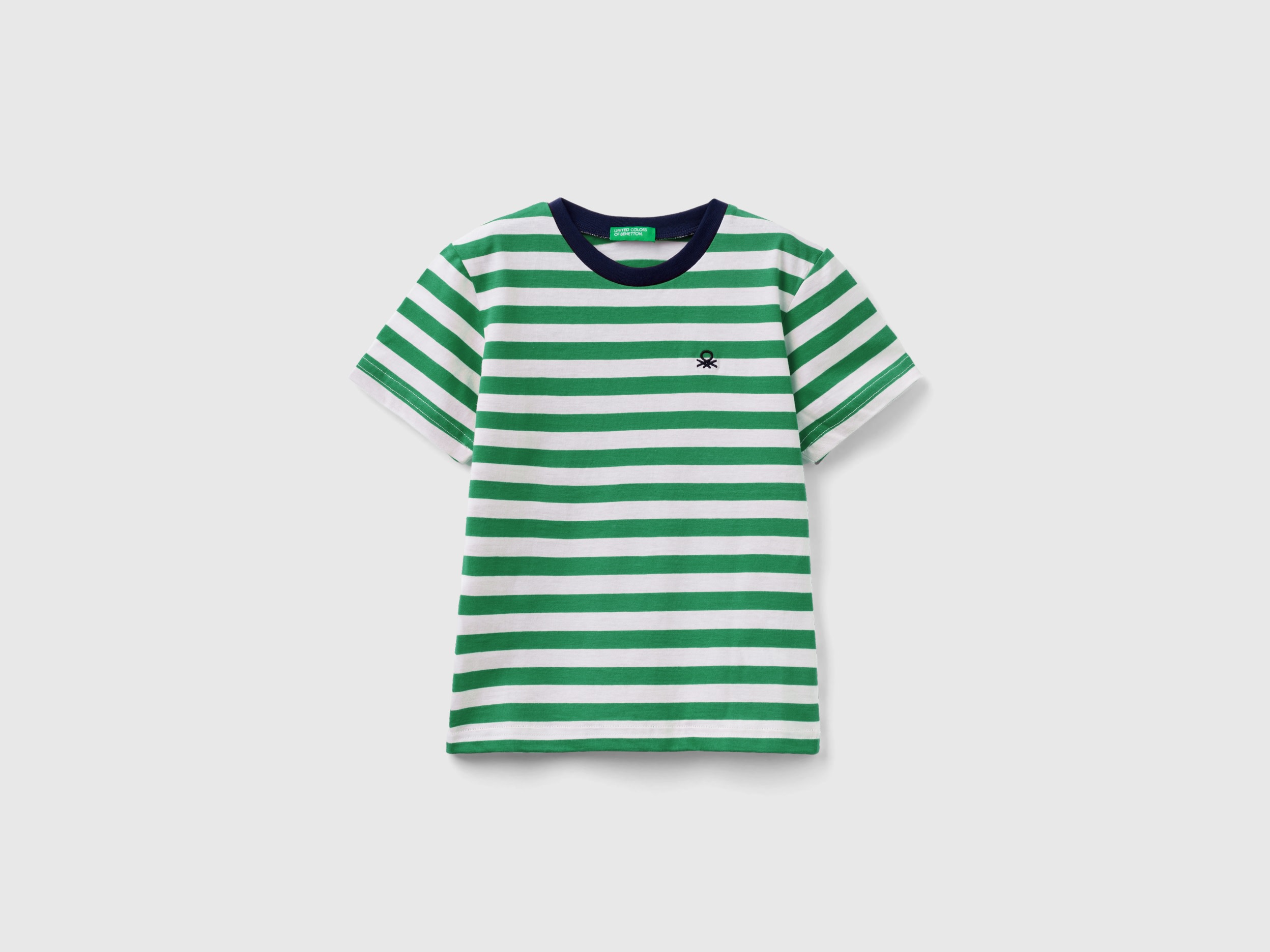 Benetton, Striped 100% Cotton T-shirt, size 4-5, Green, Kids