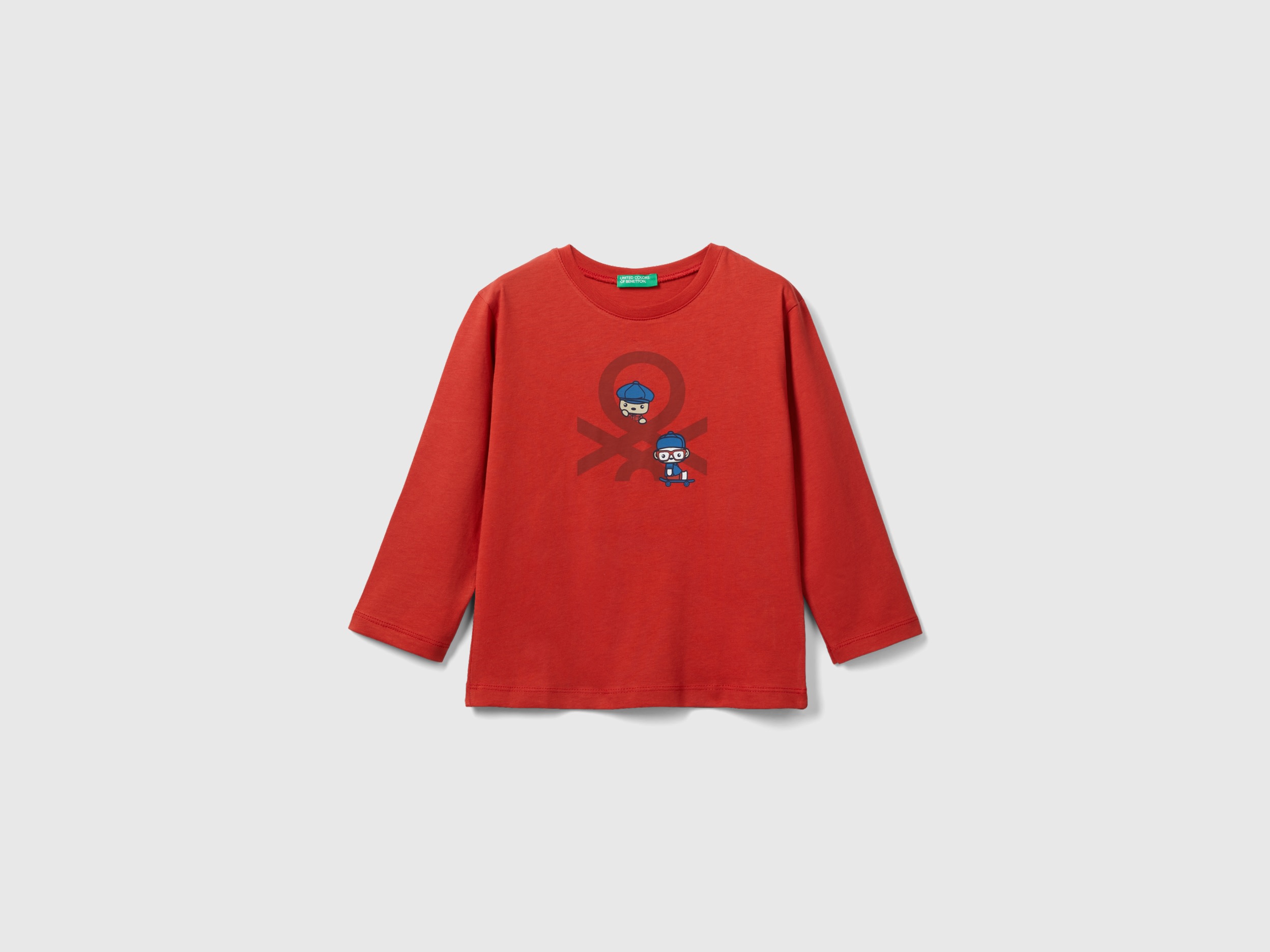 Image of Benetton, Long Sleeve Organic Cotton T-shirt, size 110, Brick Red, Kids