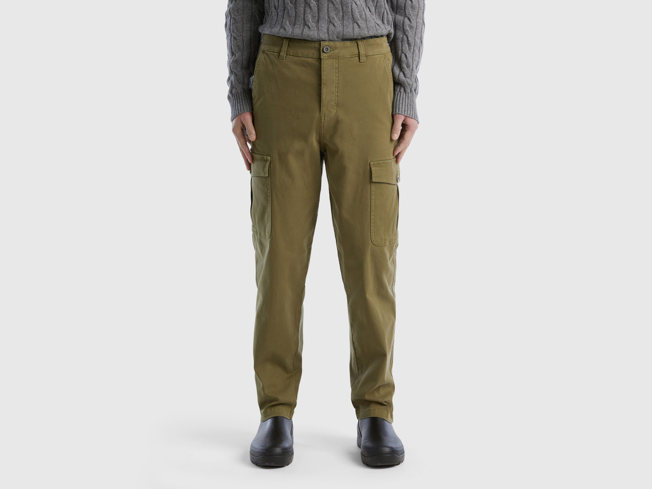 Benetton, Straight Leg Cargo Trousers, size 44, Military Green, Men