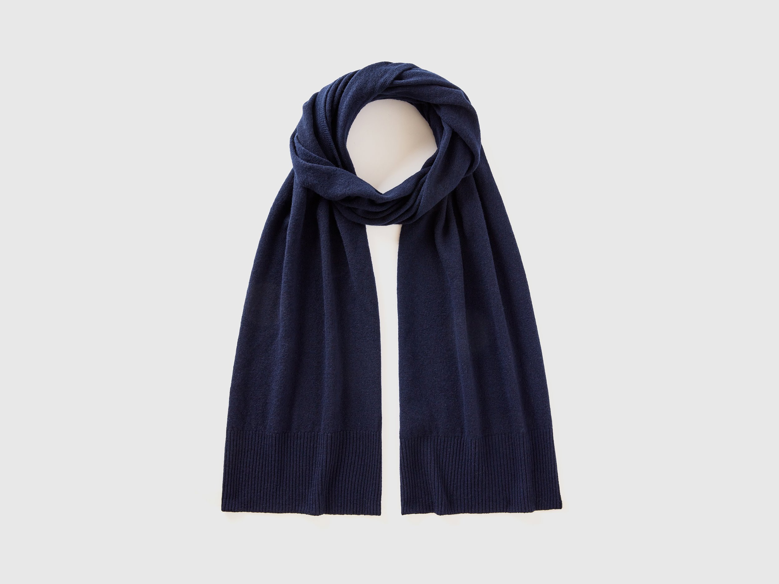 Benetton, Sciarpa In Pura Lana Merino, Blu Scuro, Donna