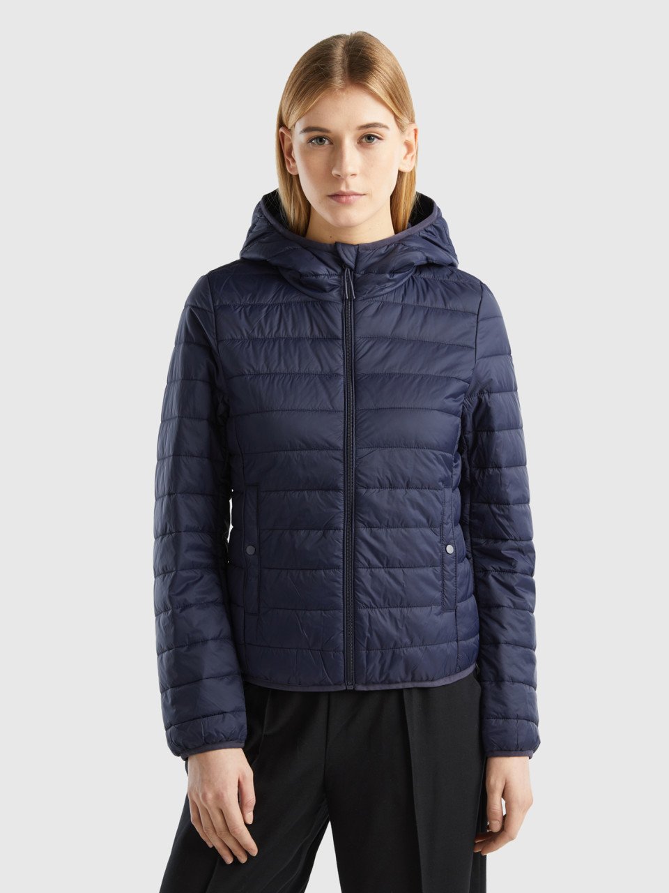 Benetton, Puffer Jacket With Recycled Wadding, Dark Blue, Women