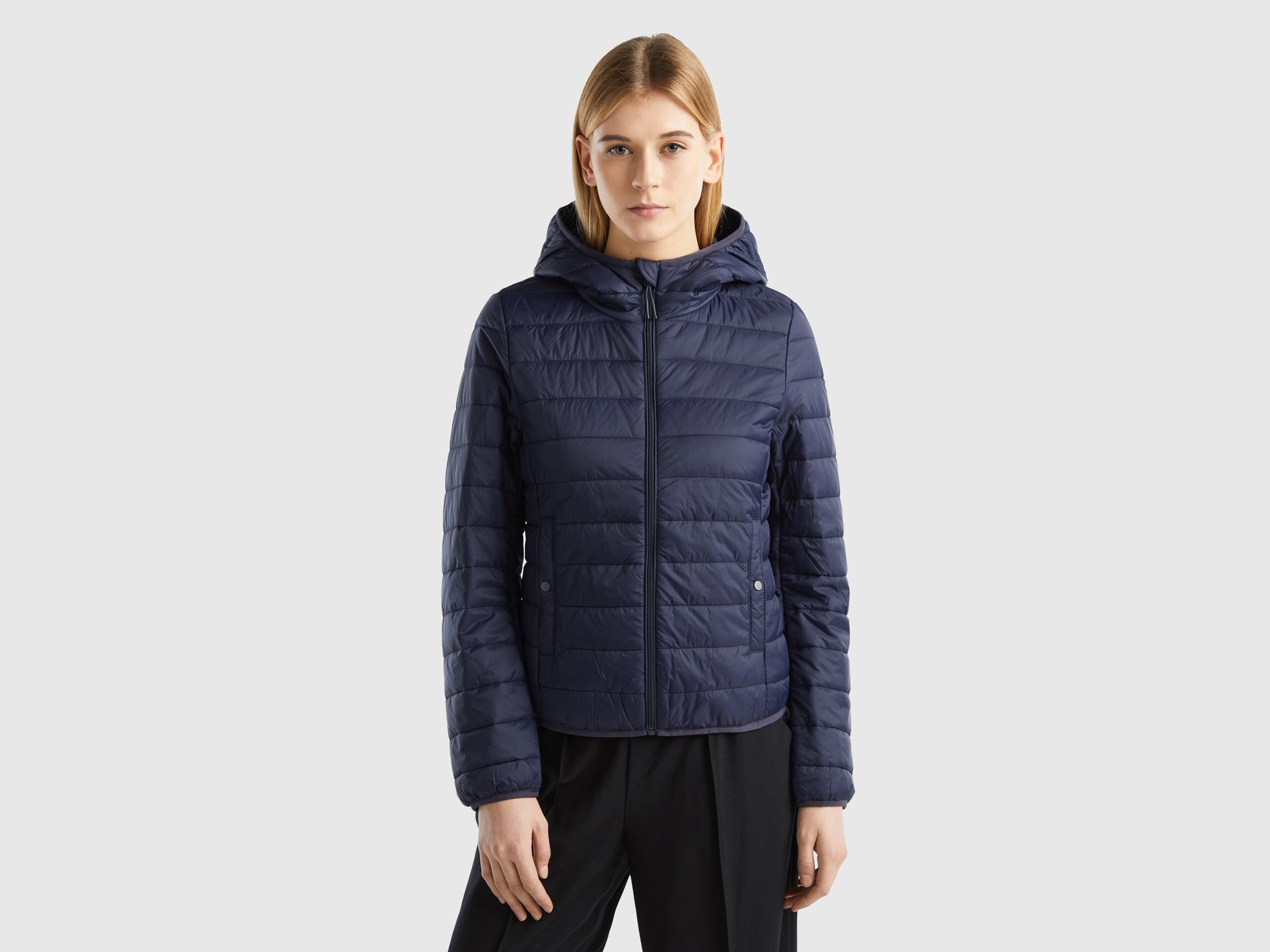 Image of Benetton, Puffer Jacket With Recycled Wadding, size XS, Dark Blue, Women