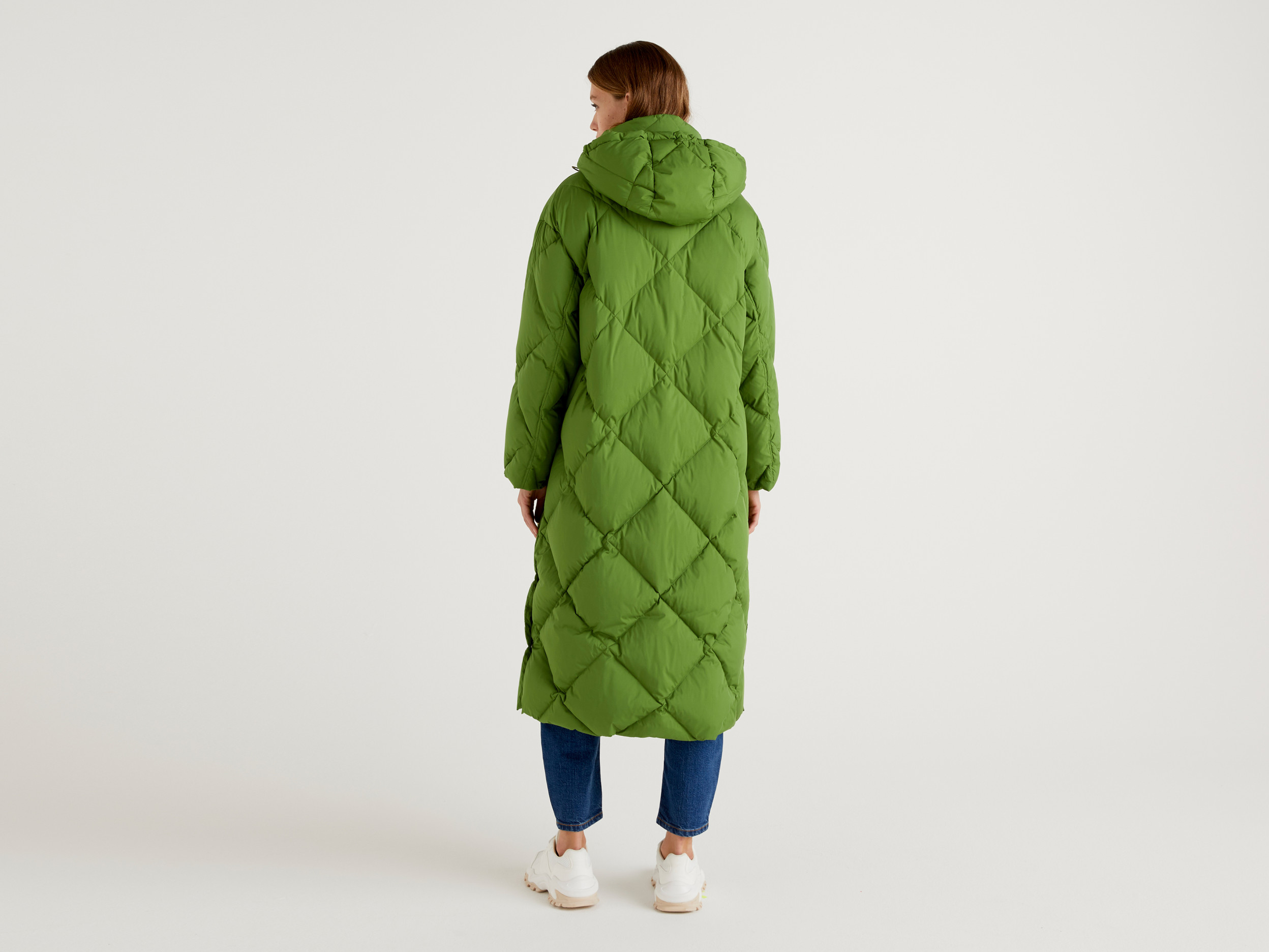 Benetton, Long Puffer Jacket With Recycled Feathers, Taglia L, , Women