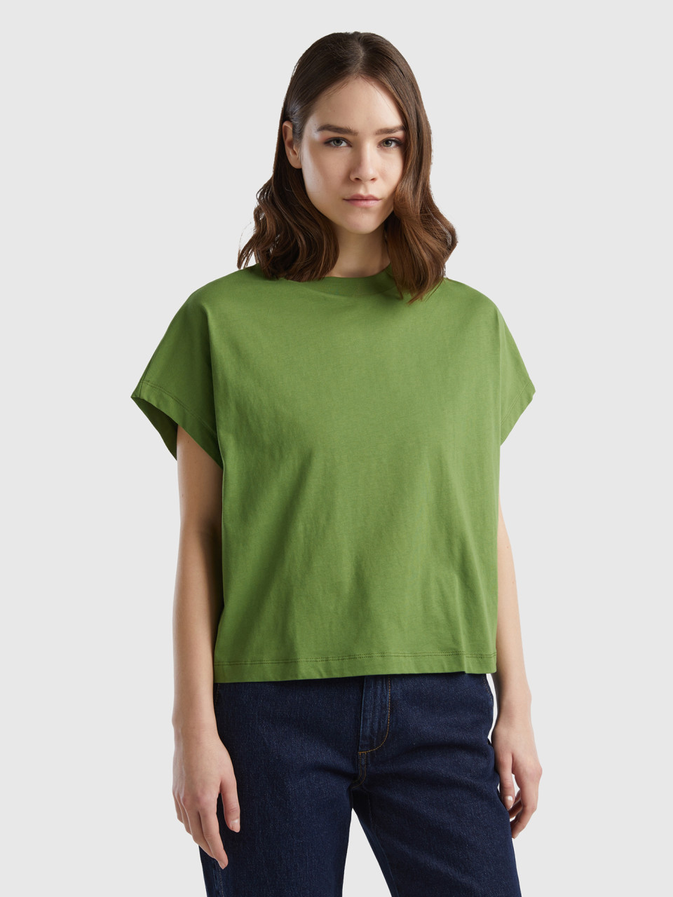 Benetton, Kimono Sleeve T-shirt, Military Green, Women