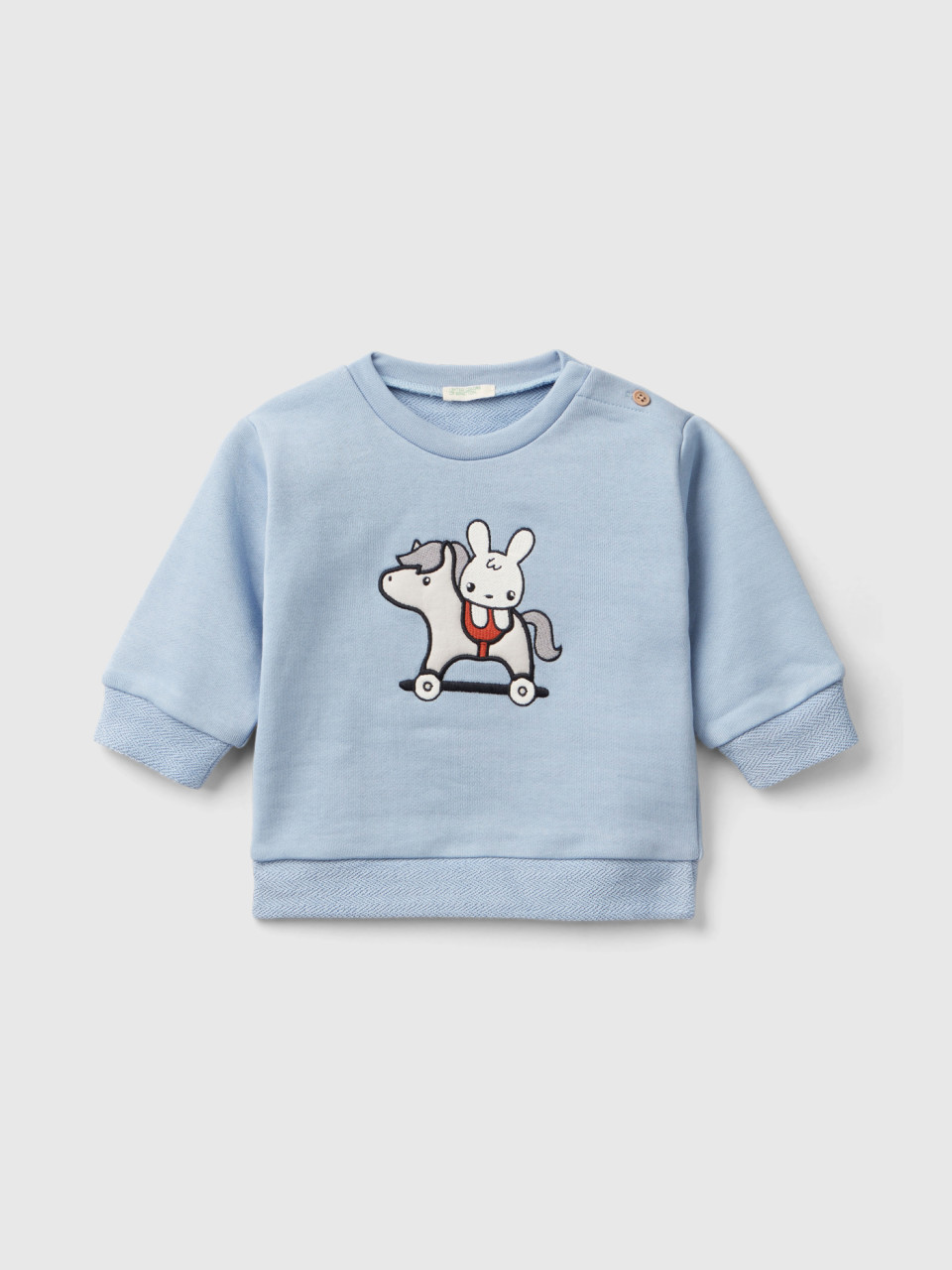 Benetton, Sweatshirt With Bunny Embroidery, Sky Blue, Kids