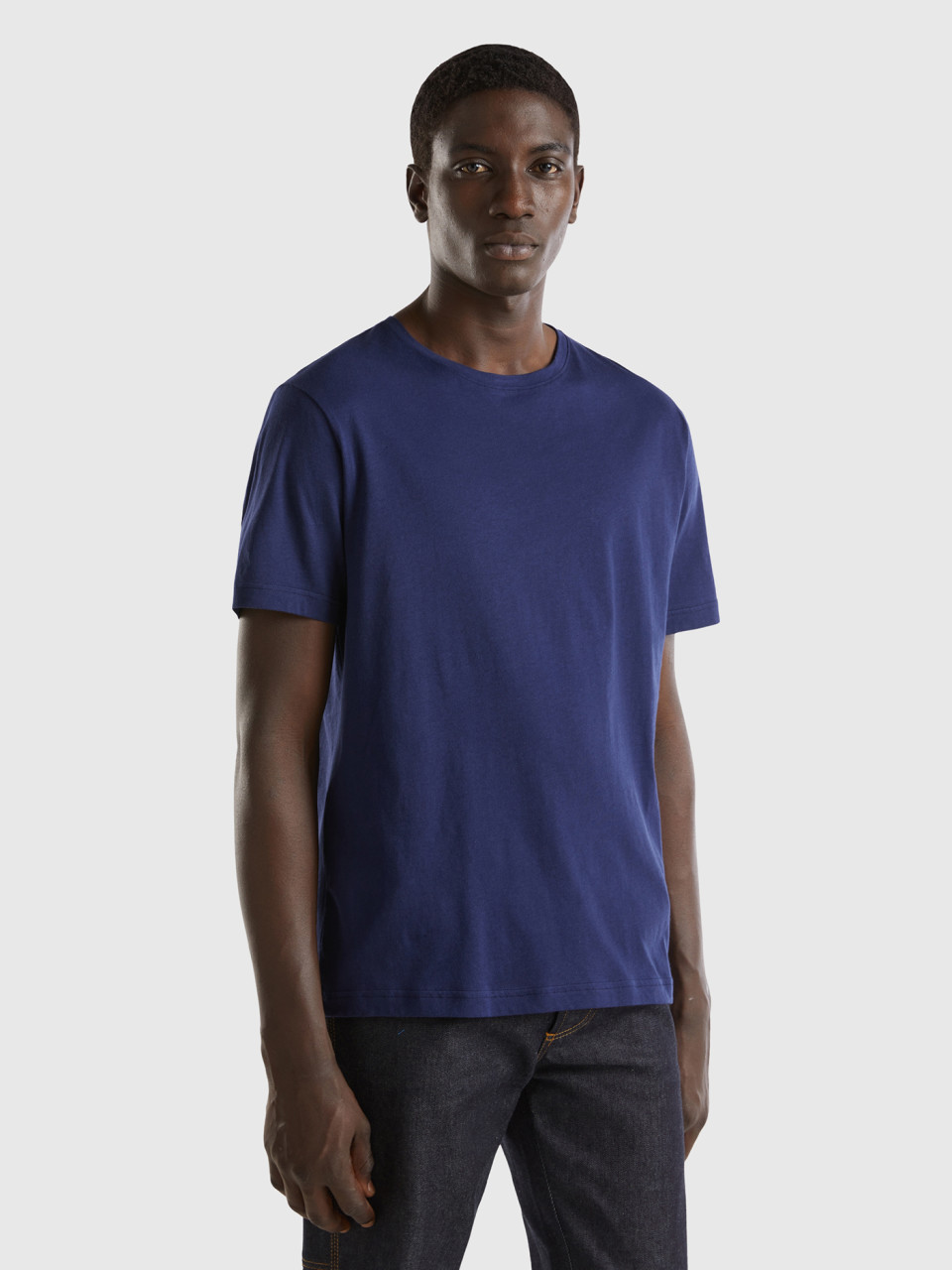Benetton, Camiseta De Punto Fino, Azul Oscuro, Hombre